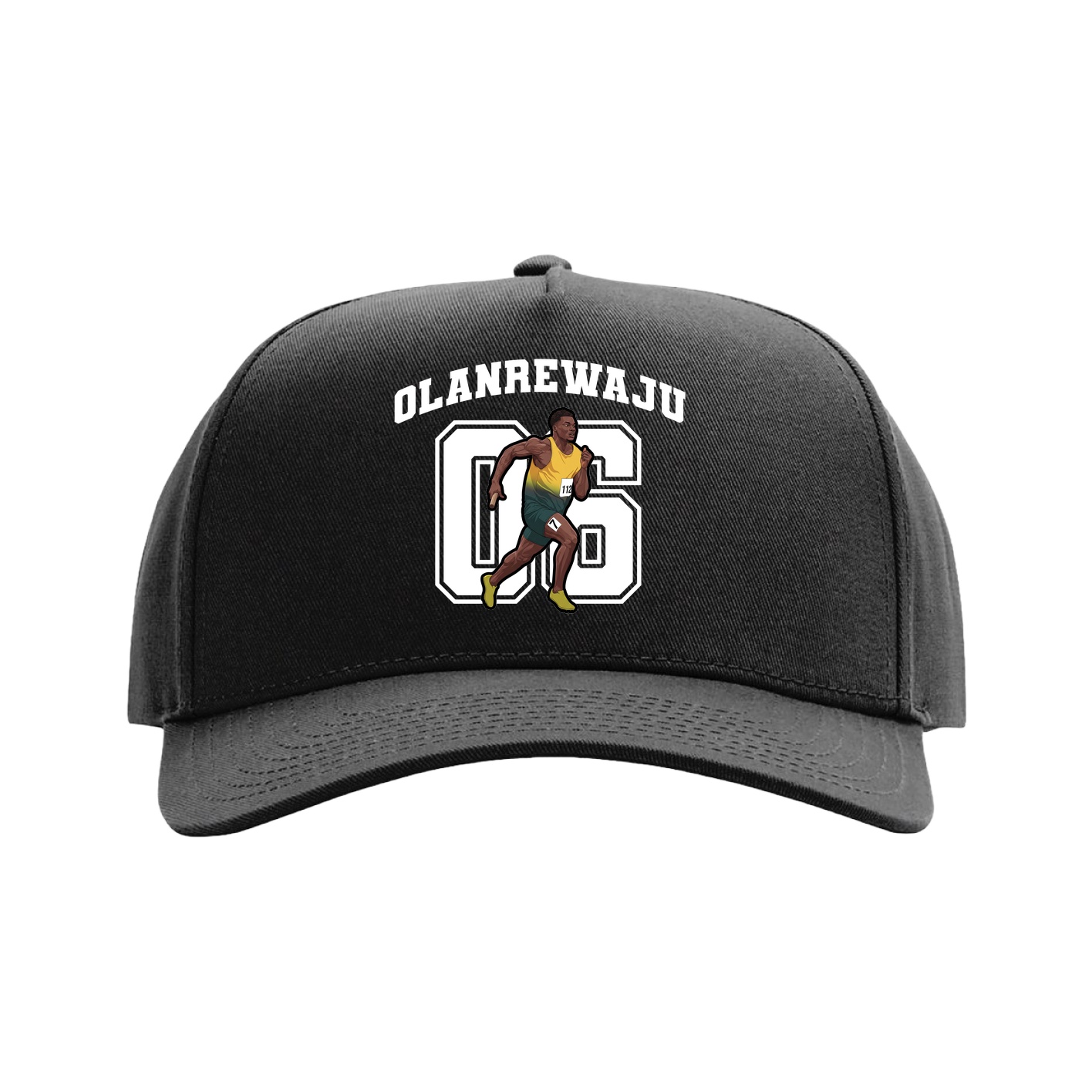 Full Fabric Five-Panel Champ Cap — Number in Black