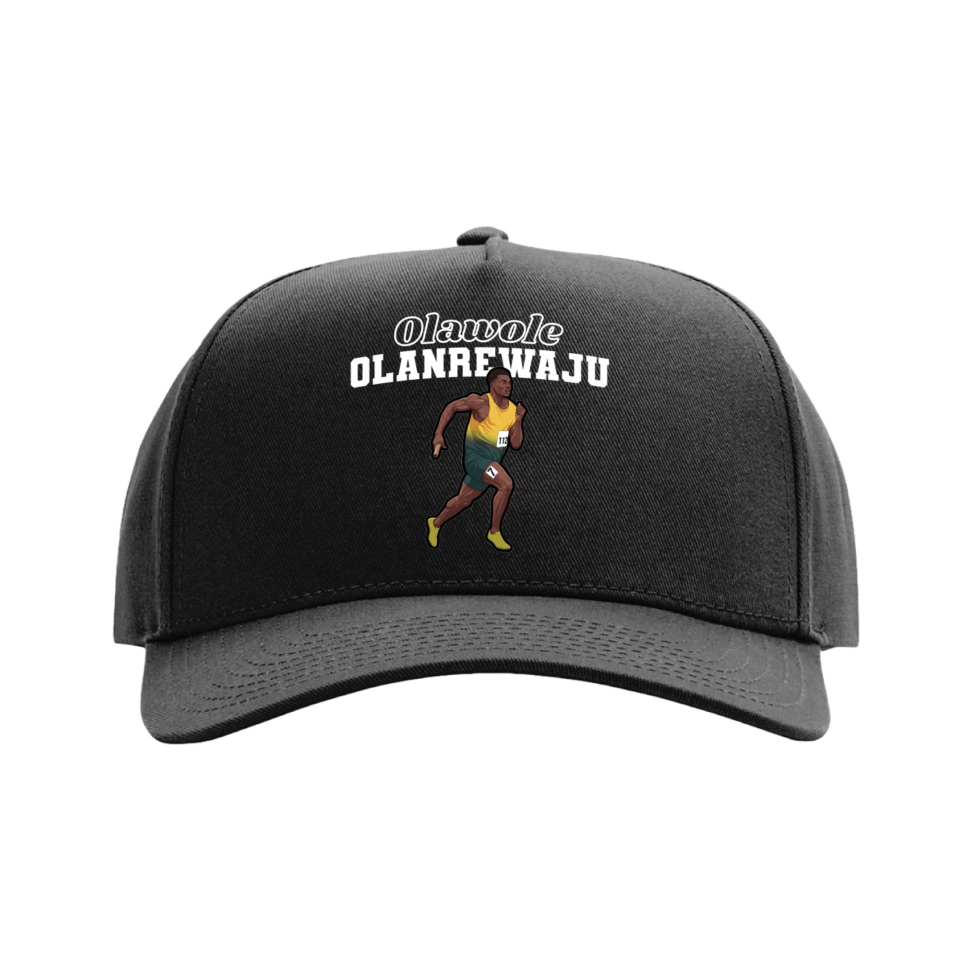 Full Fabric Five-Panel Champ Cap — Name Arch in Black