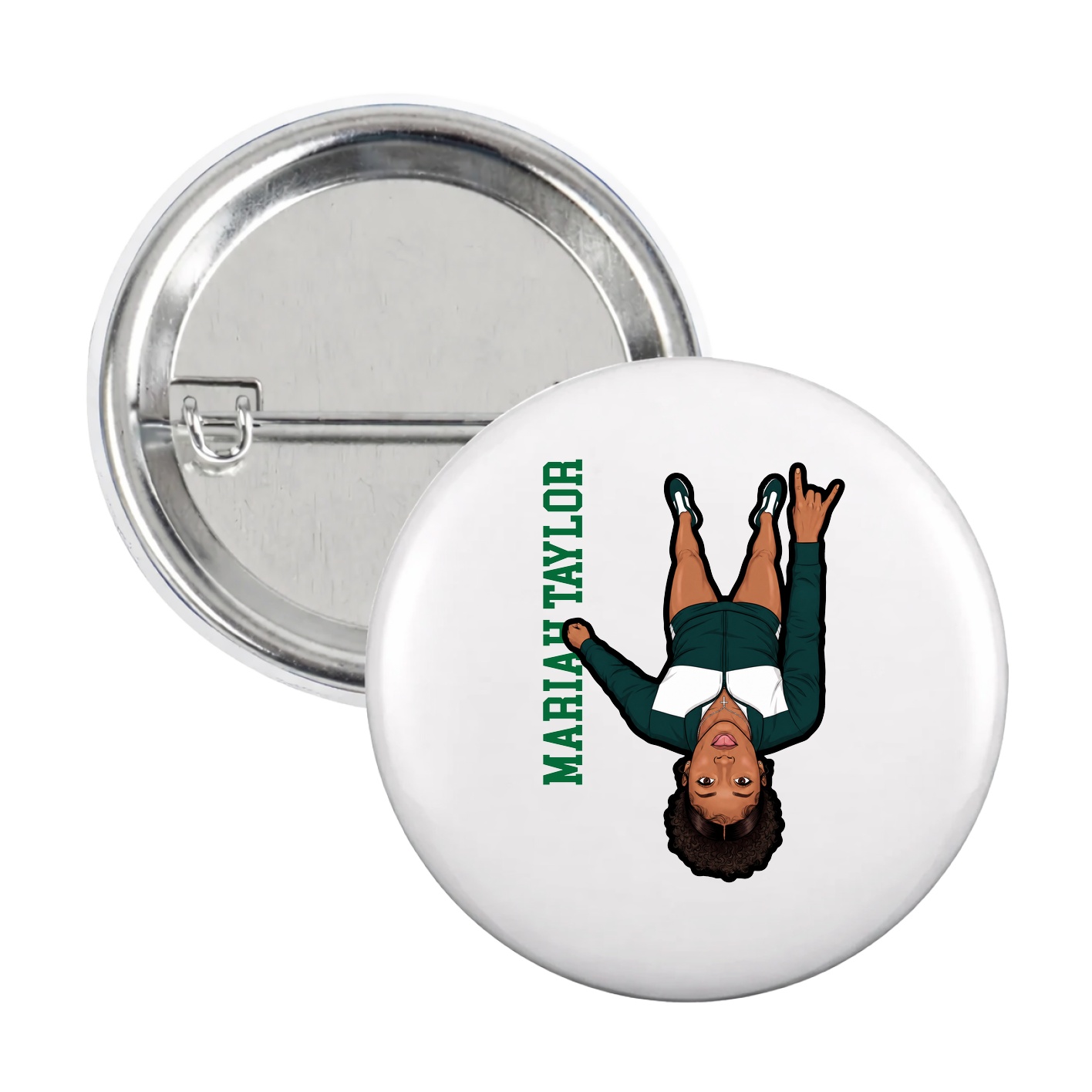 Game Day Button — Name Vertical in White