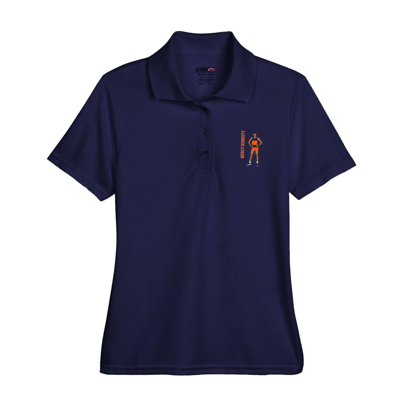 Womens Performance Polo — Name Vertical in Navy