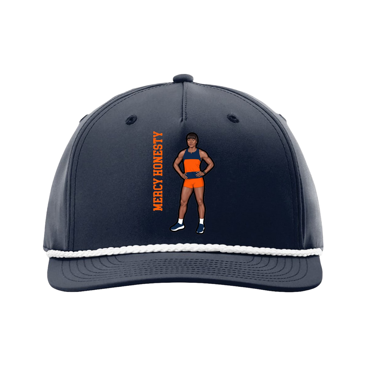 Five-Panel Classic Rope Cap — Name Vertical in Navy
