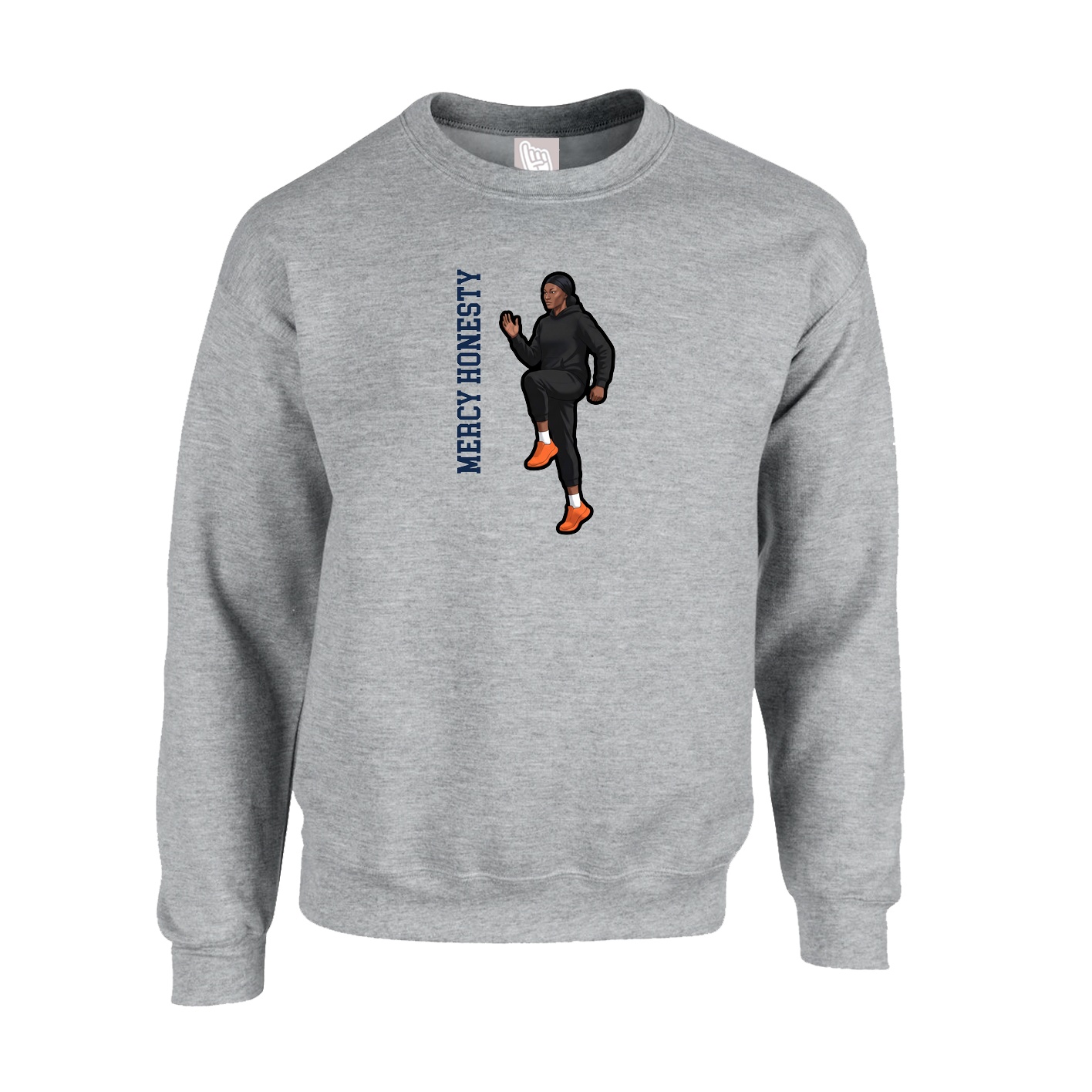 Fleece Crew — Name Vertical in Grey