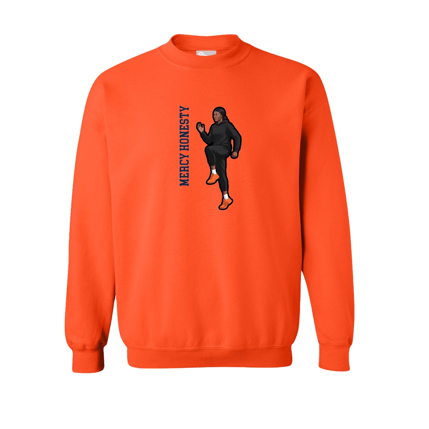 Fleece Crew — Name Vertical in Orange