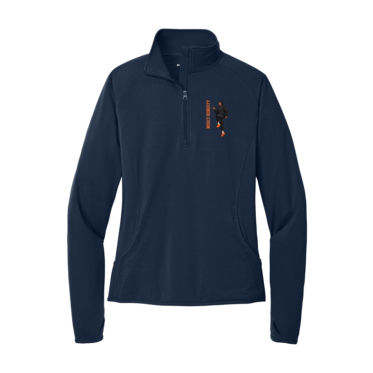 Women's Q-Zip Pullover — Name Vertical in Navy