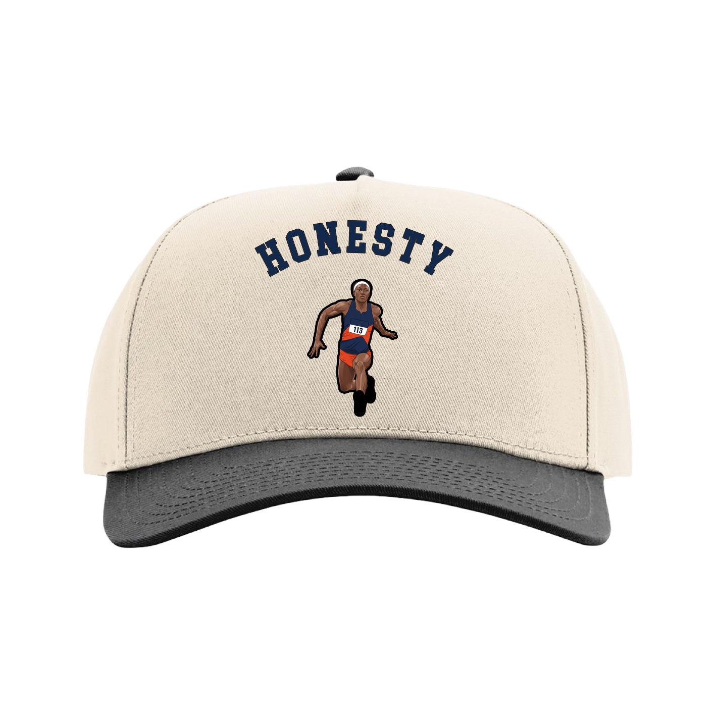 Full Fabric Five-Panel Champ Cap — Shirsey Arch in Cream/Black