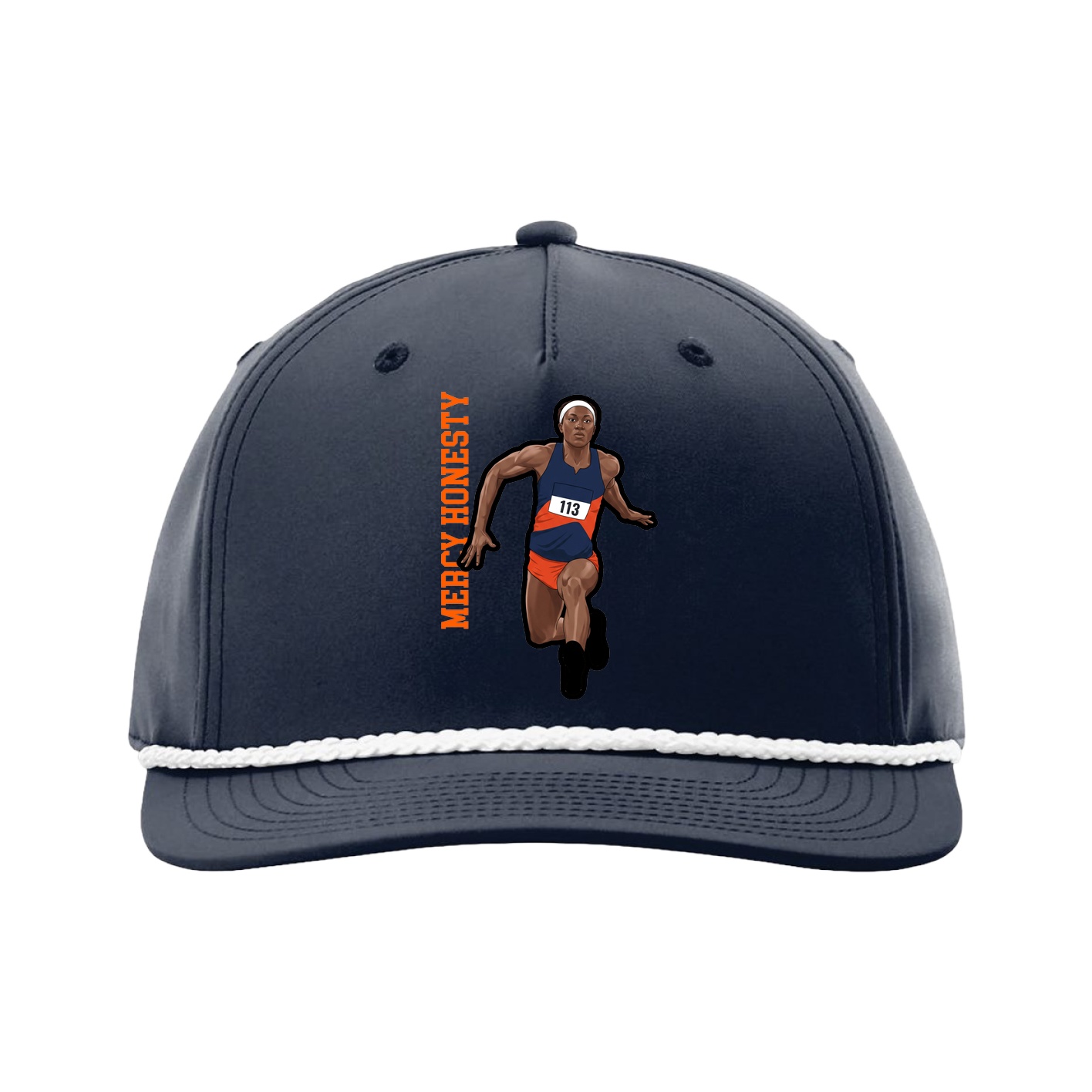 Five-Panel Classic Rope Cap — Name Vertical in Navy