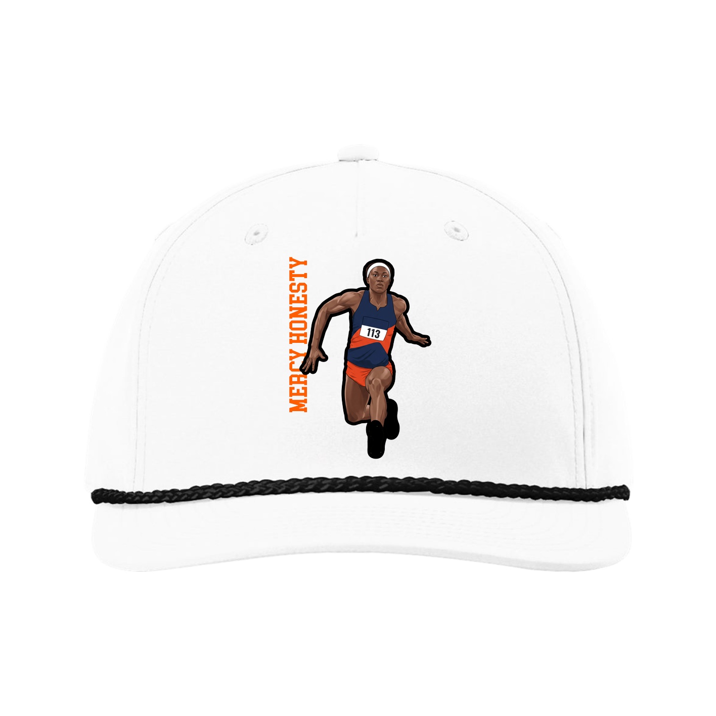 Five-Panel Classic Rope Cap — Name Vertical in White