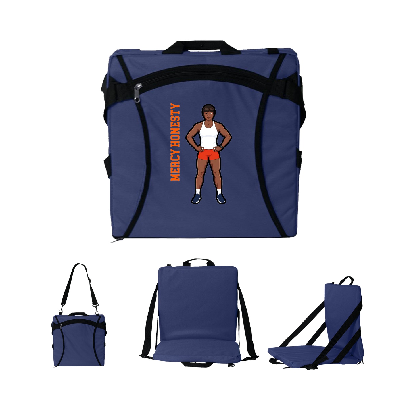 Folding Stadium Seat — Name Vertical in Navy