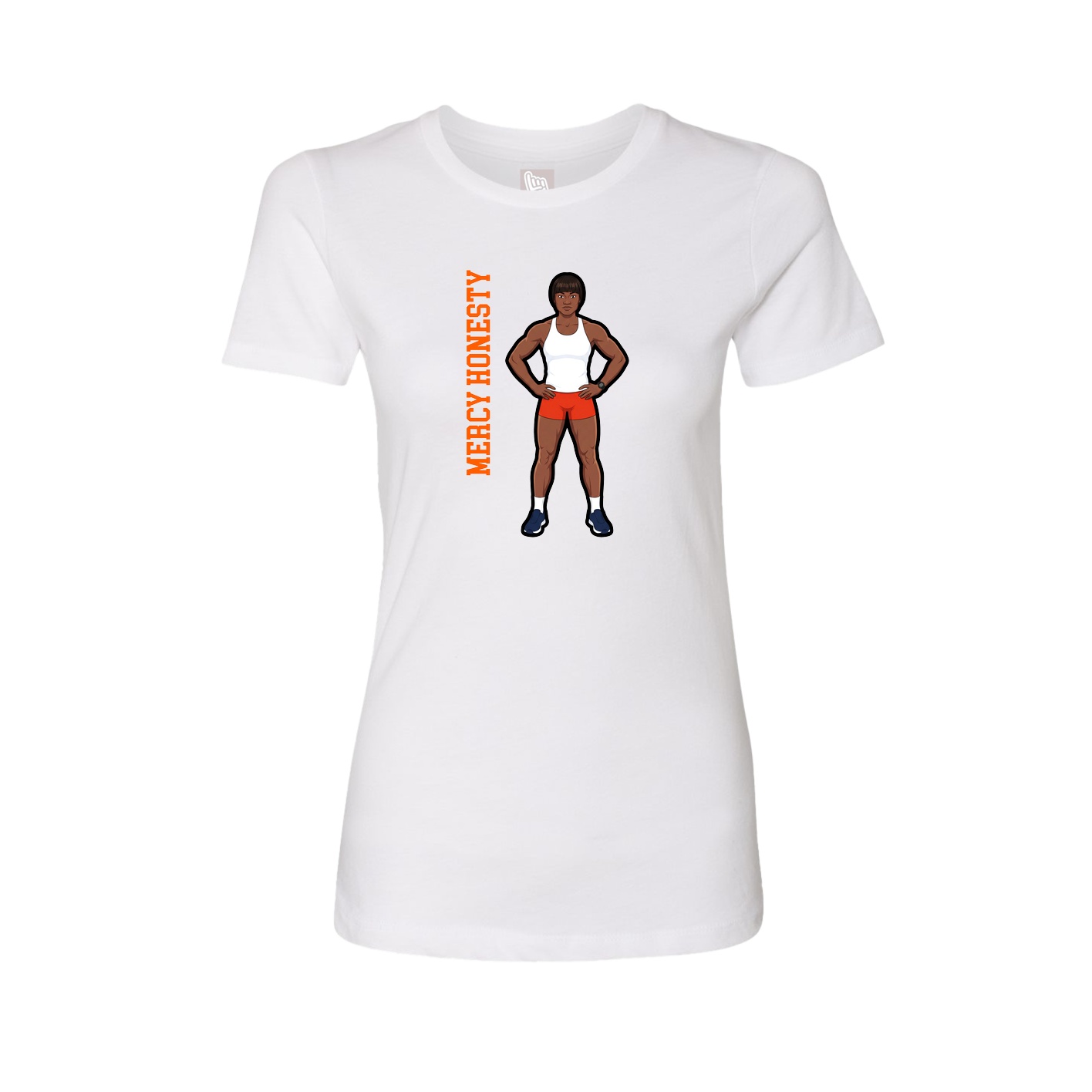 Womens Tee — Name Vertical in White