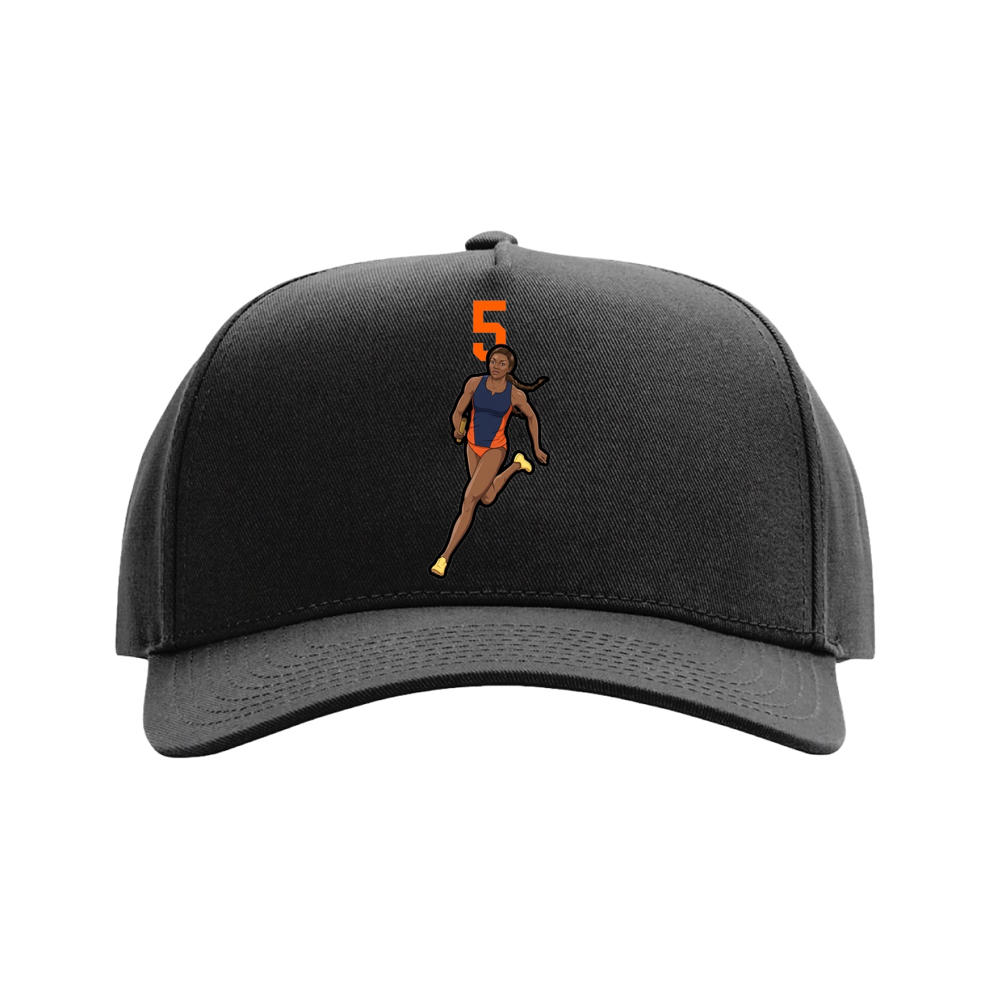 Full Fabric Five-Panel Champ Cap — Number Top in Black
