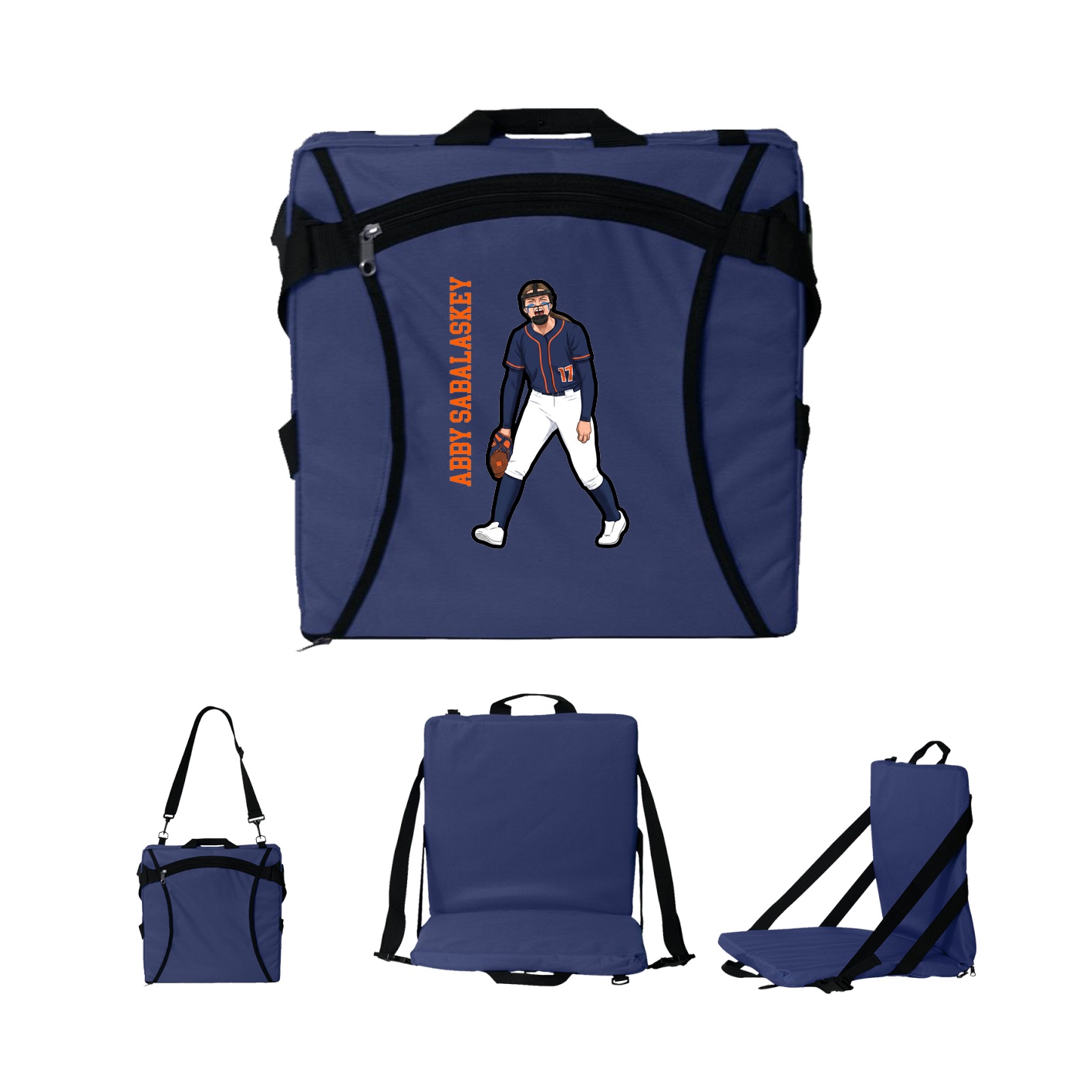 Folding Stadium Seat — Name Vertical in Navy