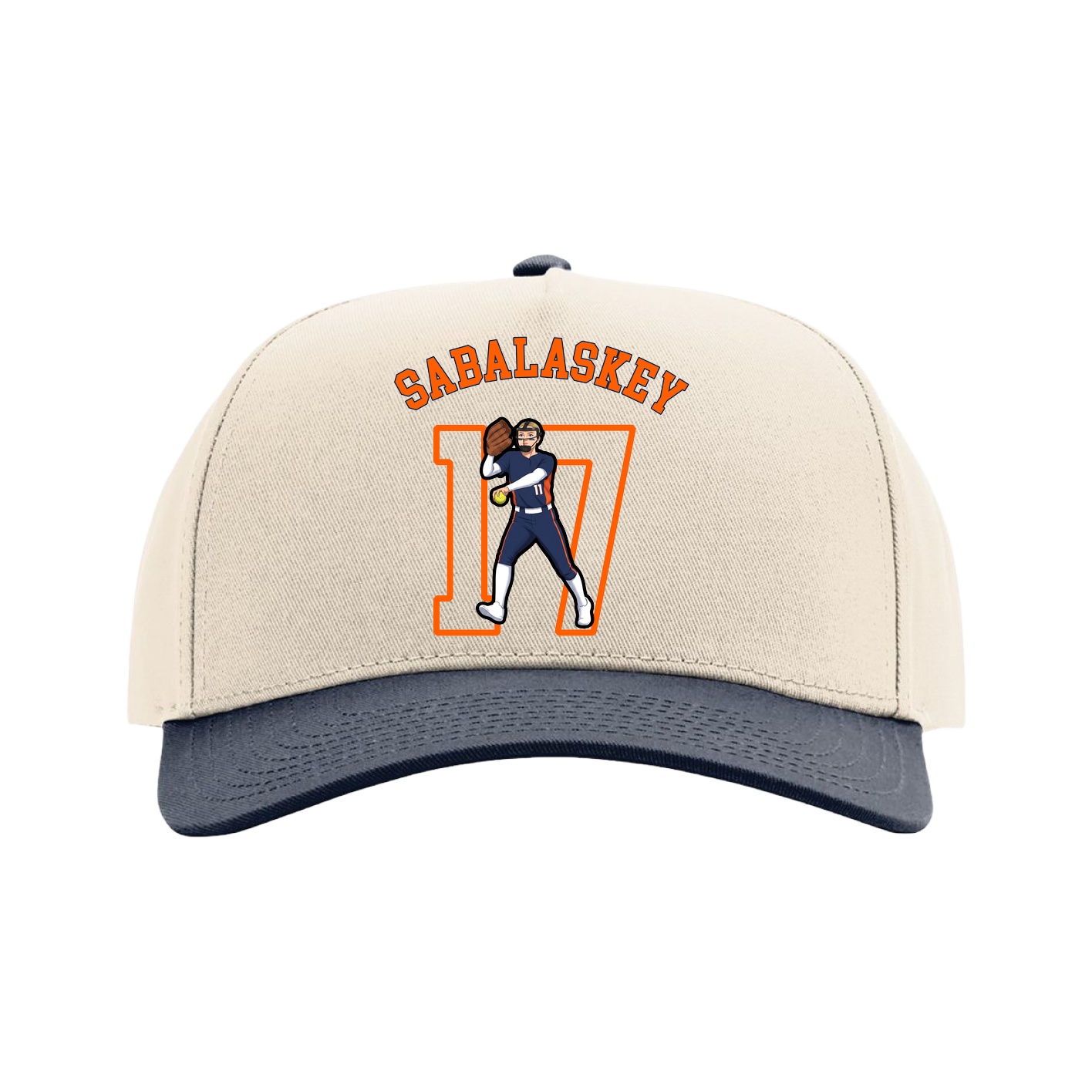 Full Fabric Five-Panel Champ Cap — Shirsey Arch in Cream/Navy
