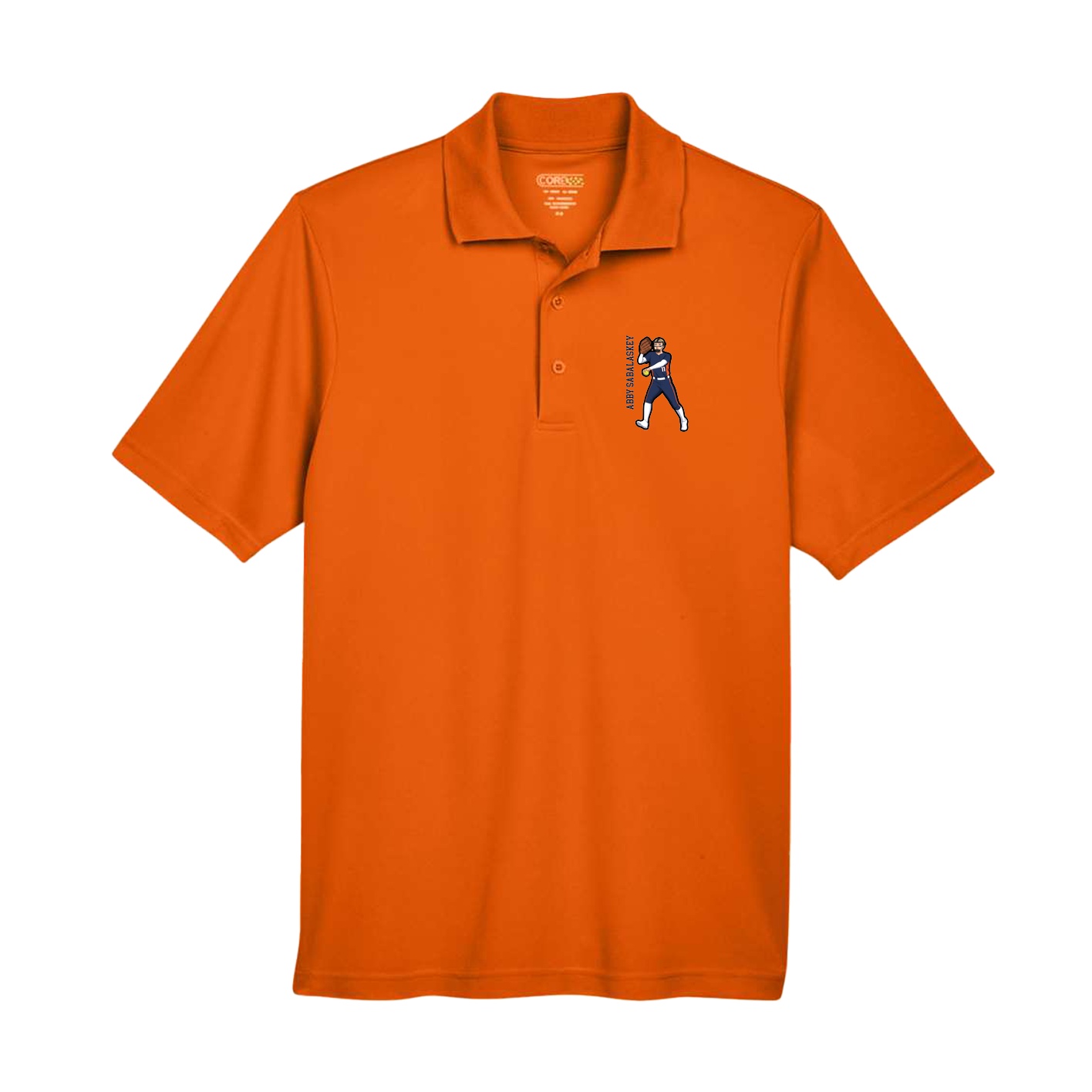 Performance Polo — Name Vertical in Orange