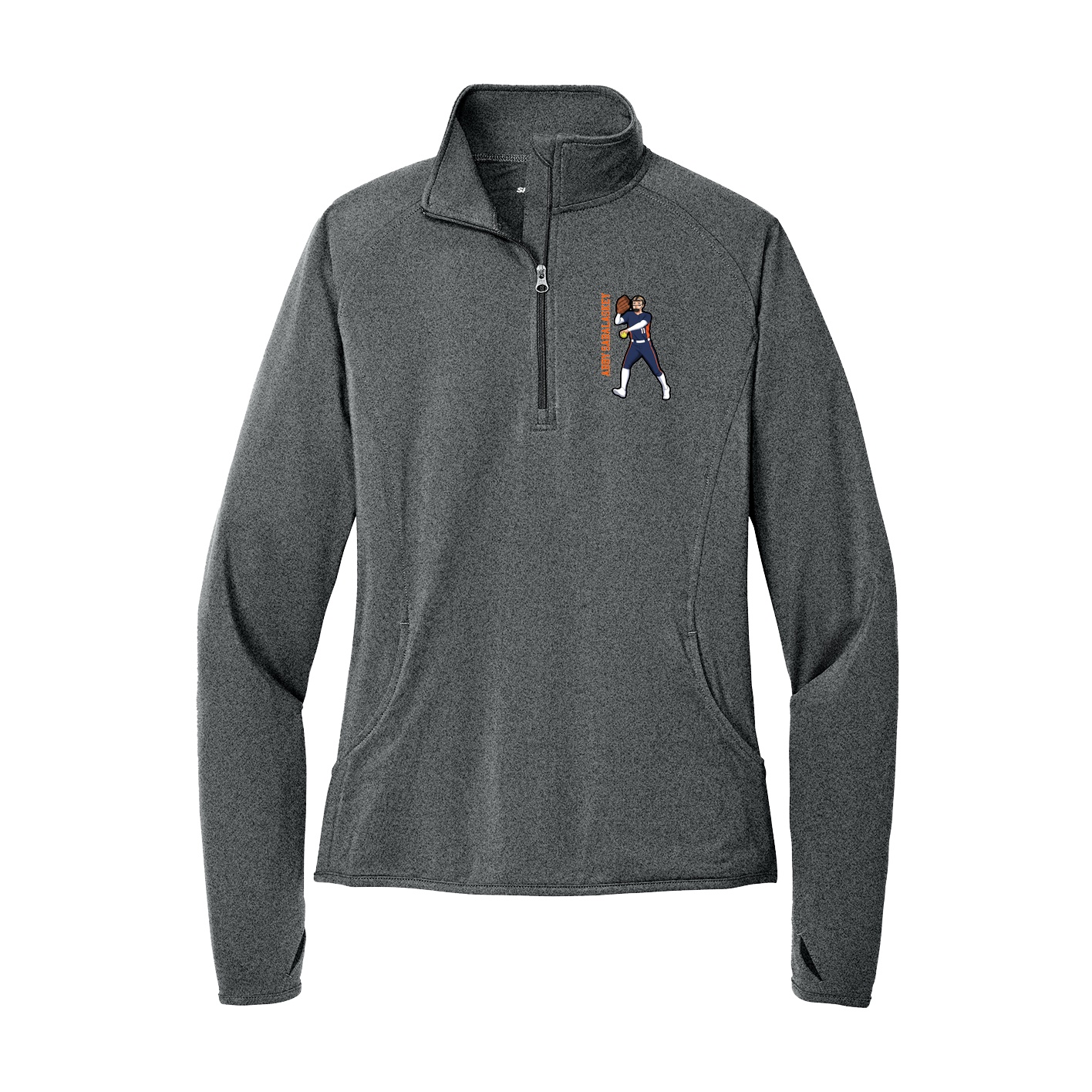 Women's Q-Zip Pullover — Name Vertical in Grey
