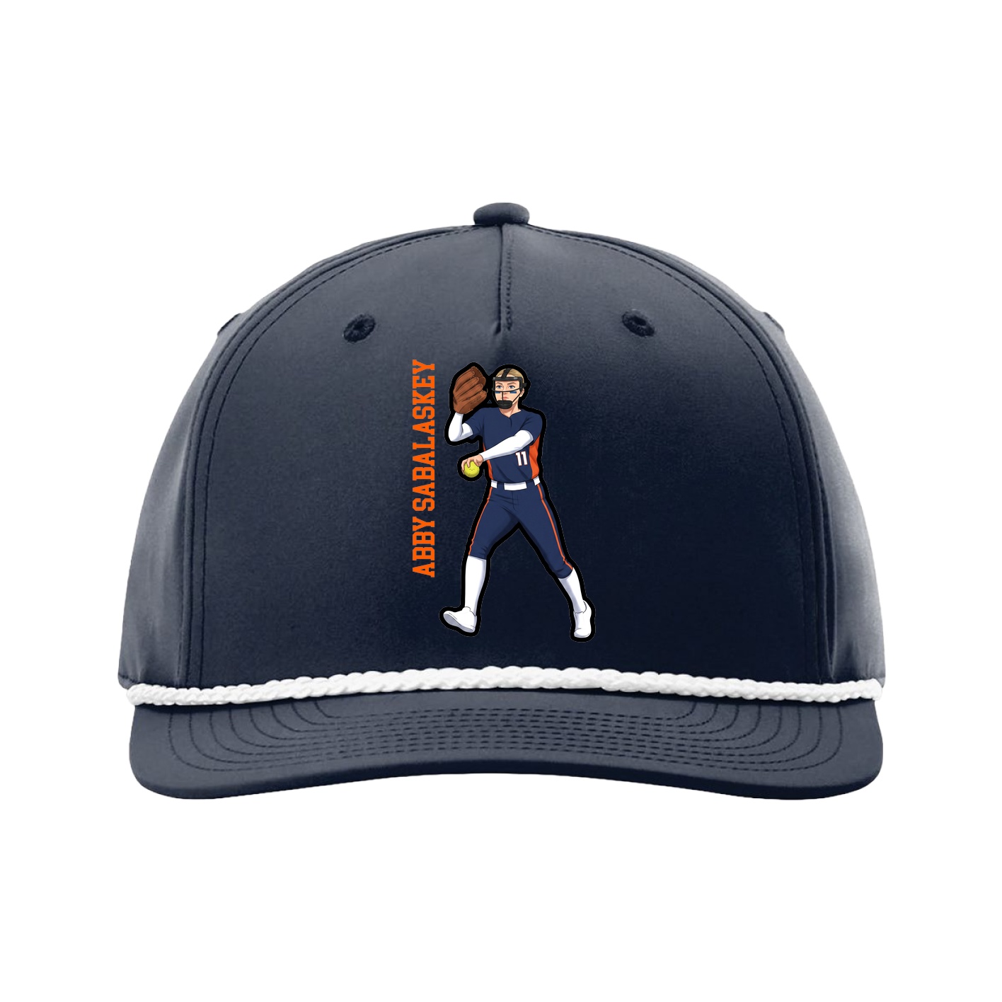 Five-Panel Classic Rope Cap — Name Vertical in Navy