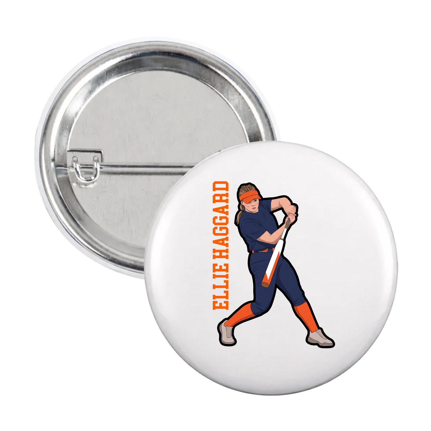 Game Day Button — Name Vertical in White