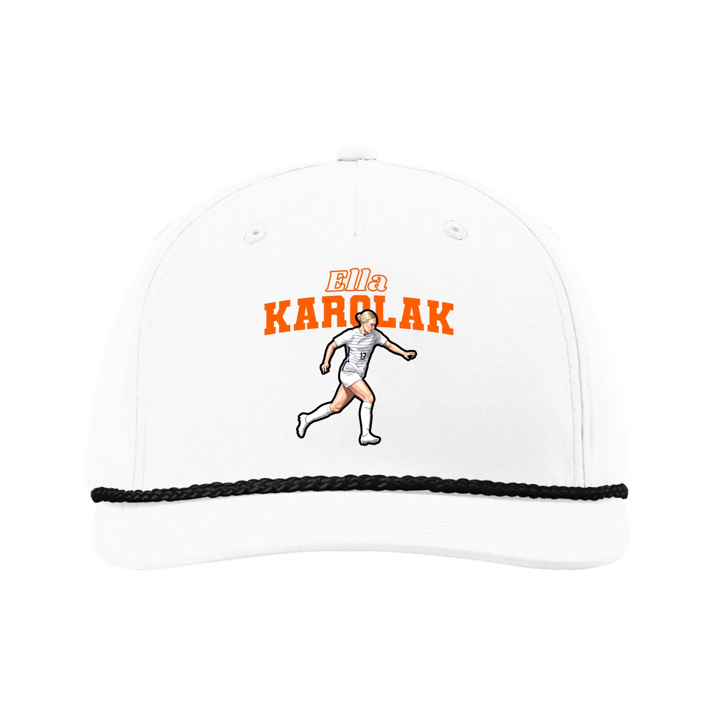 Five-Panel Classic Rope Cap — Name Arch in White