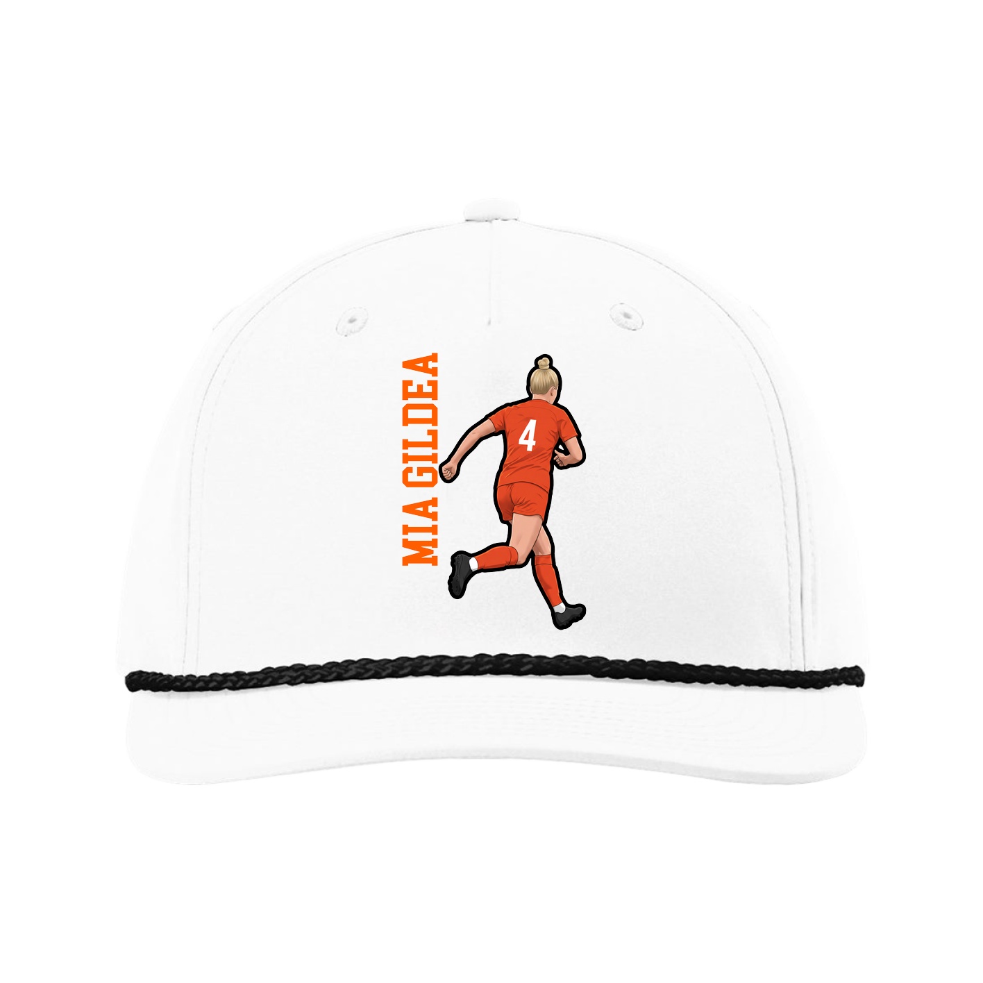 Five-Panel Classic Rope Cap — Name Vertical in White