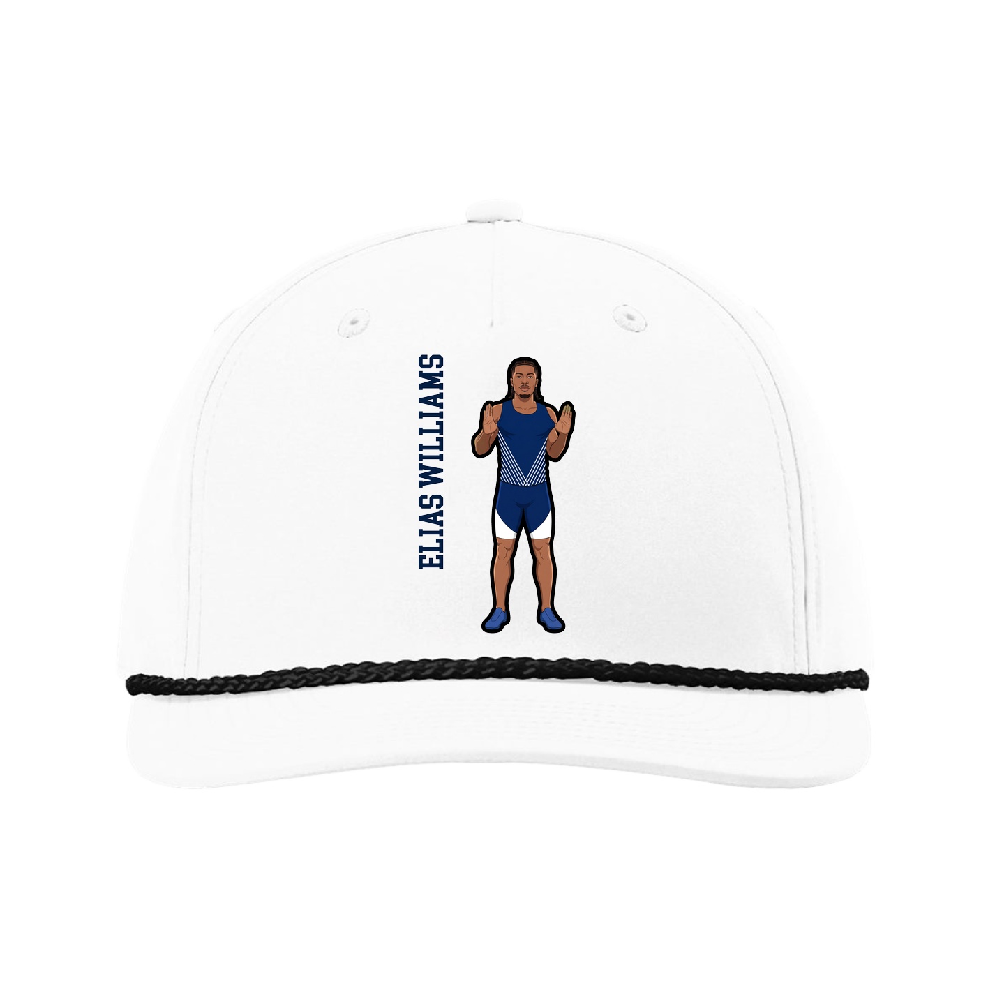 Five-Panel Classic Rope Cap — Name Vertical in White