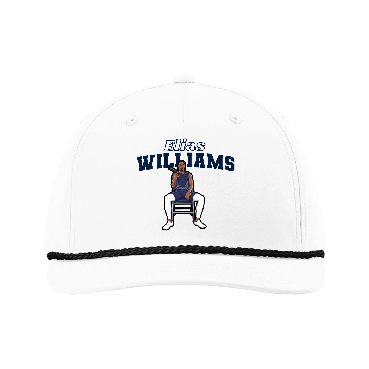 Five-Panel Classic Rope Cap — Name Arch in White