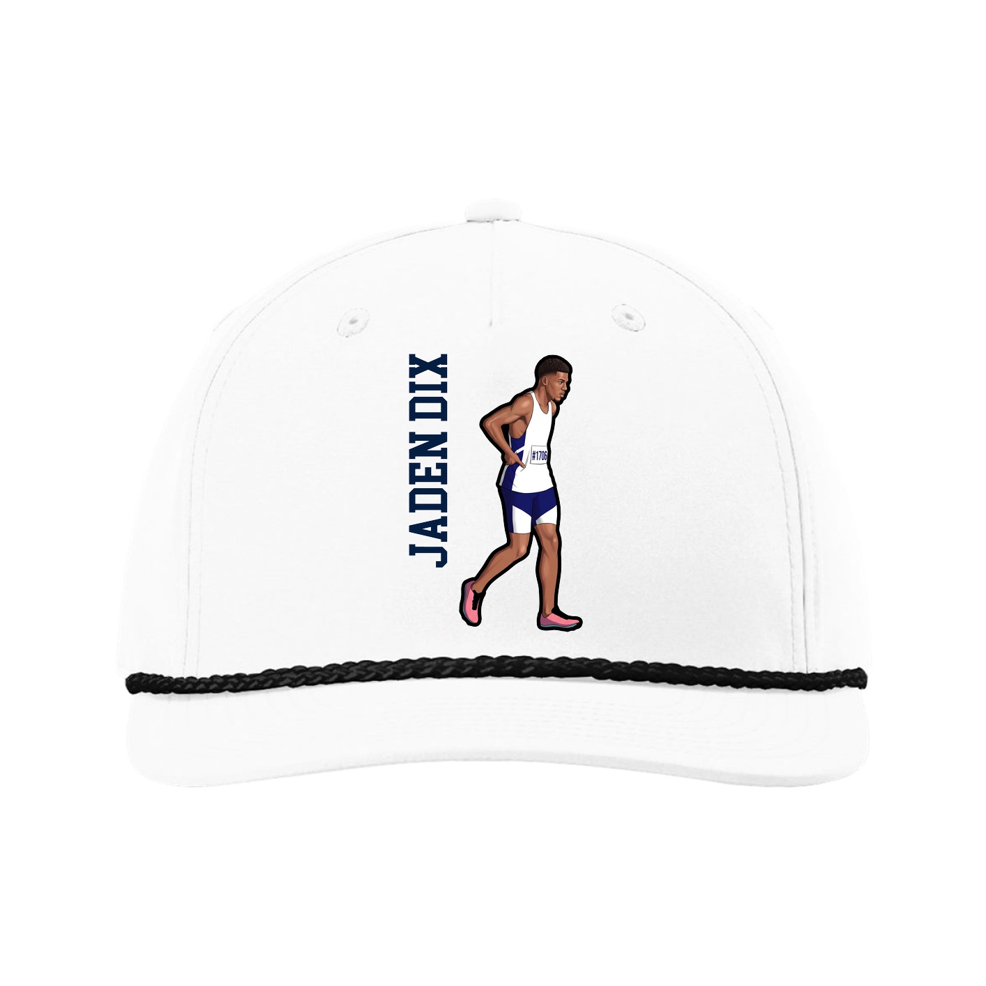 Five-Panel Classic Rope Cap — Name Vertical in White