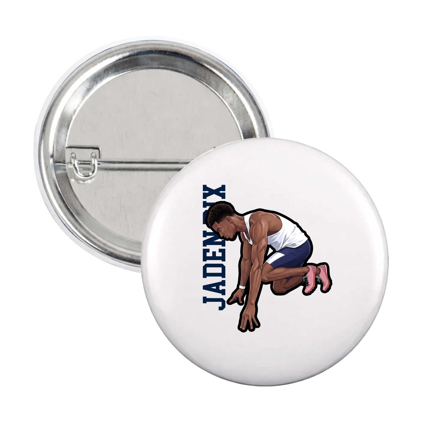 Game Day Button — Name Vertical in White