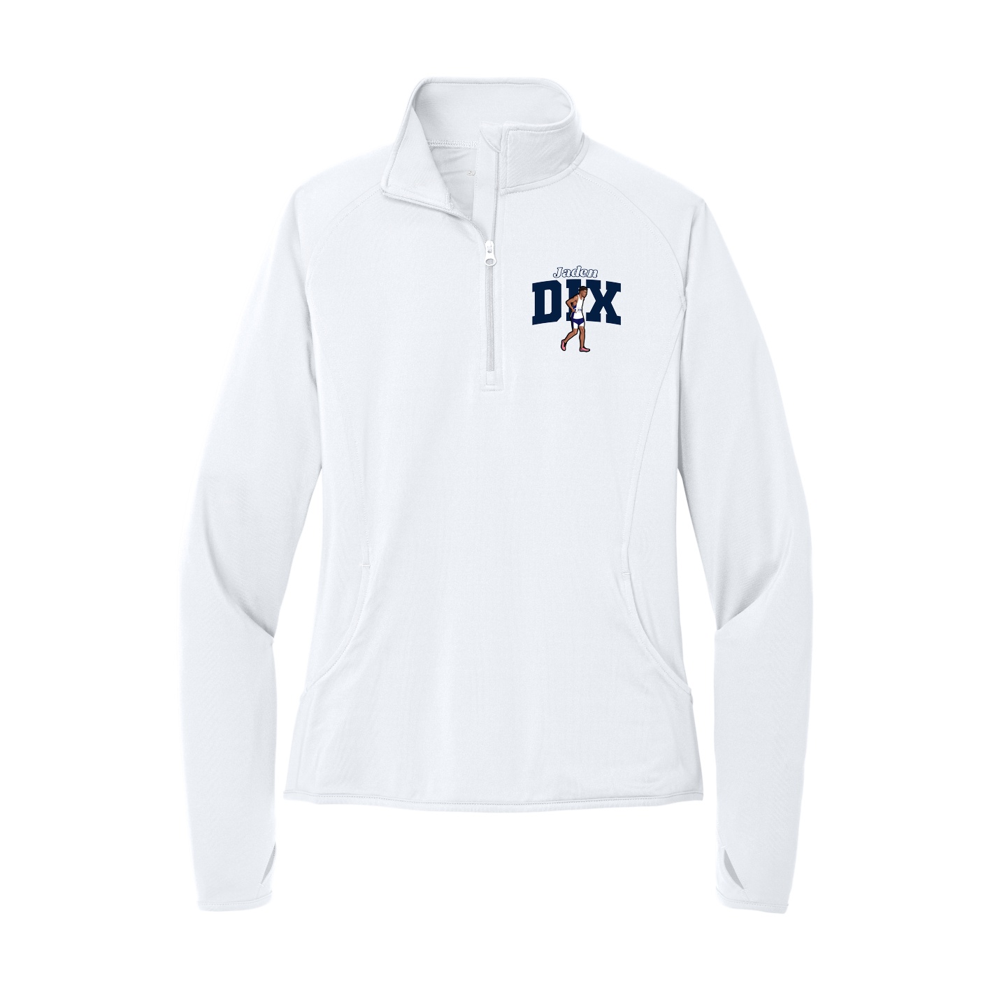 Women's Q-Zip Pullover — Name Arch in White