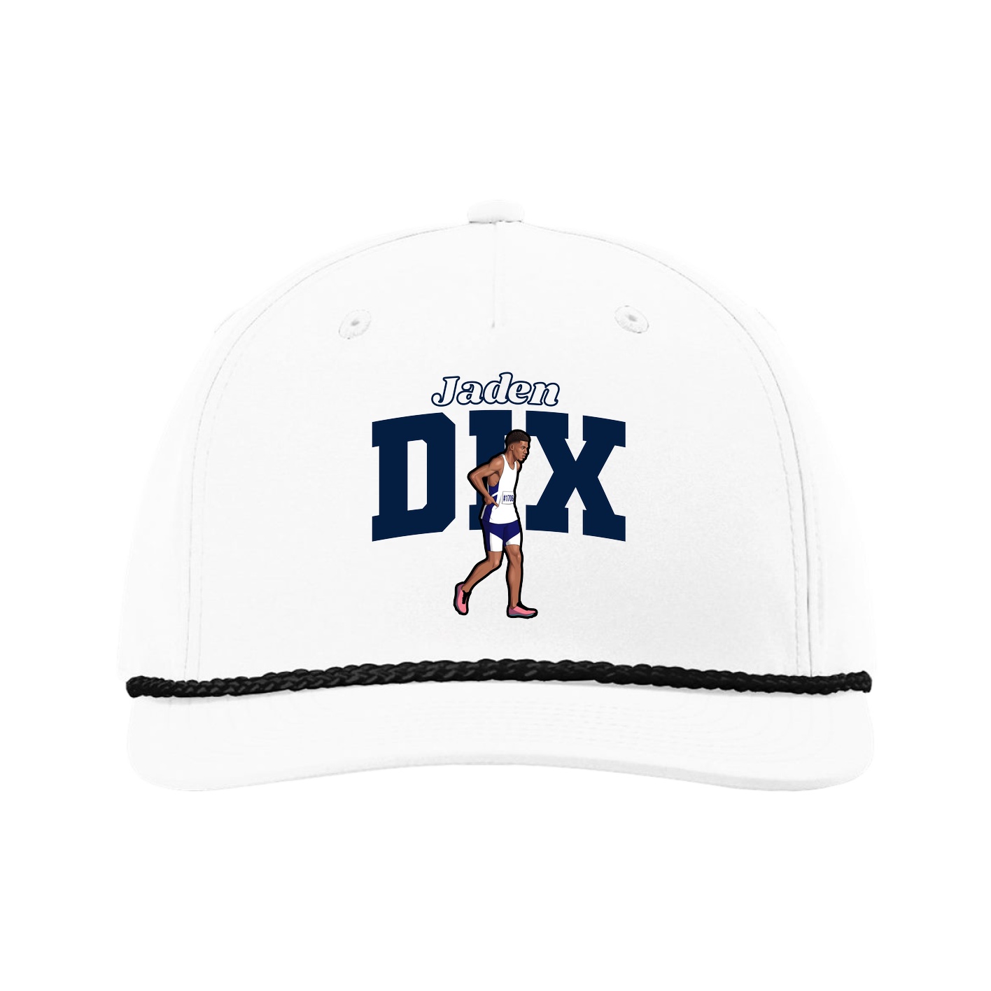 Five-Panel Classic Rope Cap — Name Arch in White