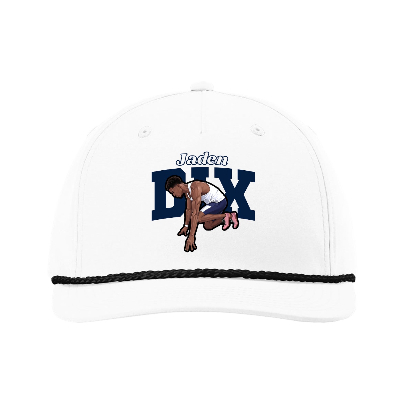Five-Panel Classic Rope Cap — Name Arch in White