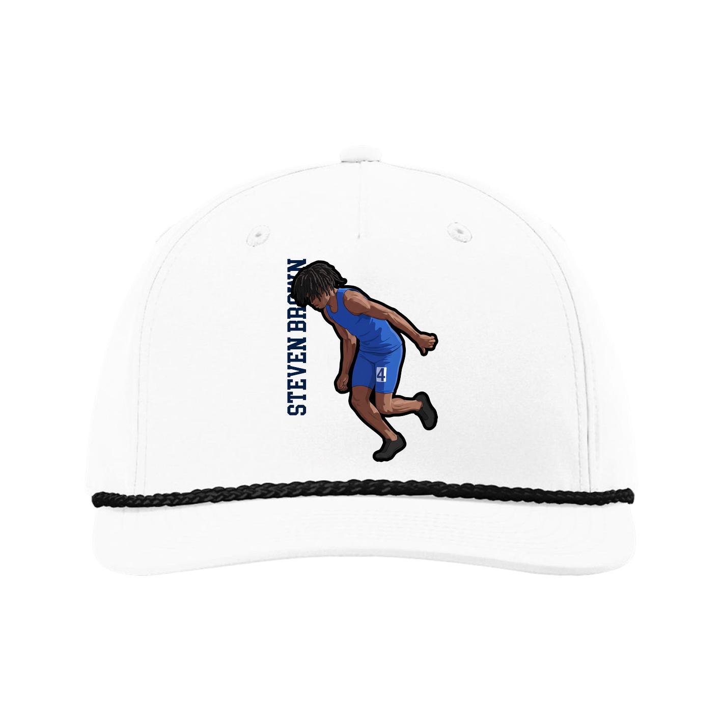 Five-Panel Classic Rope Cap — Name Vertical in White
