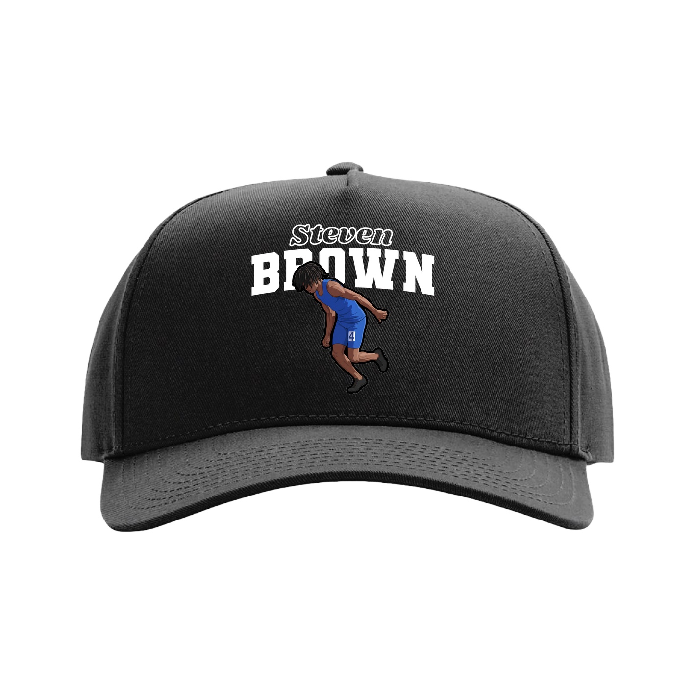 Full Fabric Five-Panel Champ Cap — Name Arch in Black