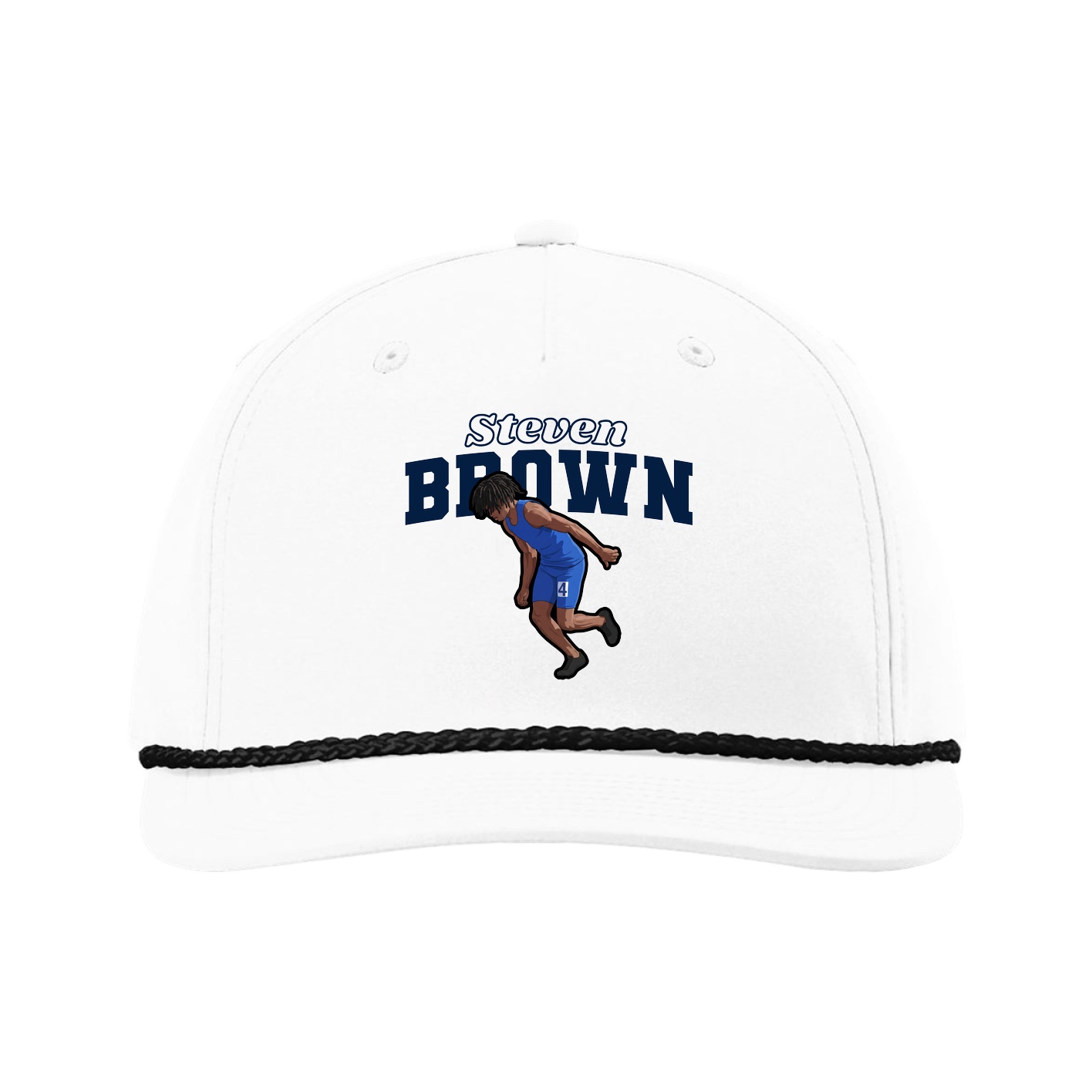 Five-Panel Classic Rope Cap — Name Arch in White