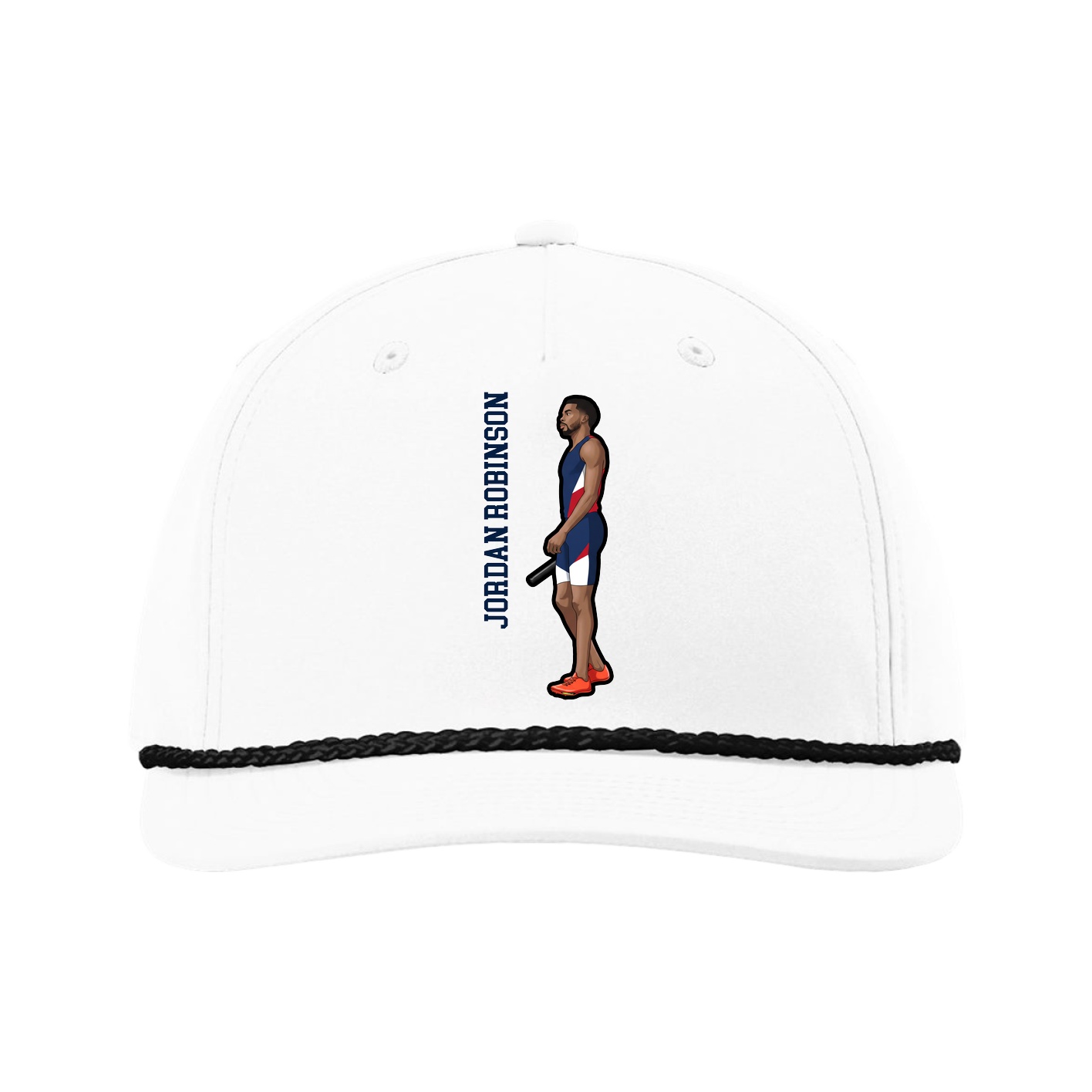 Five-Panel Classic Rope Cap — Name Vertical in White