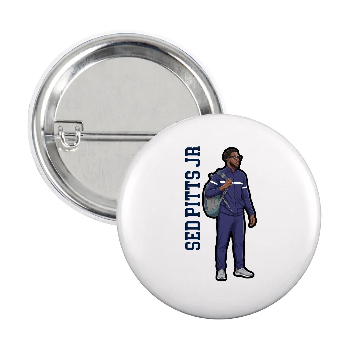 Game Day Button — Name Vertical in White