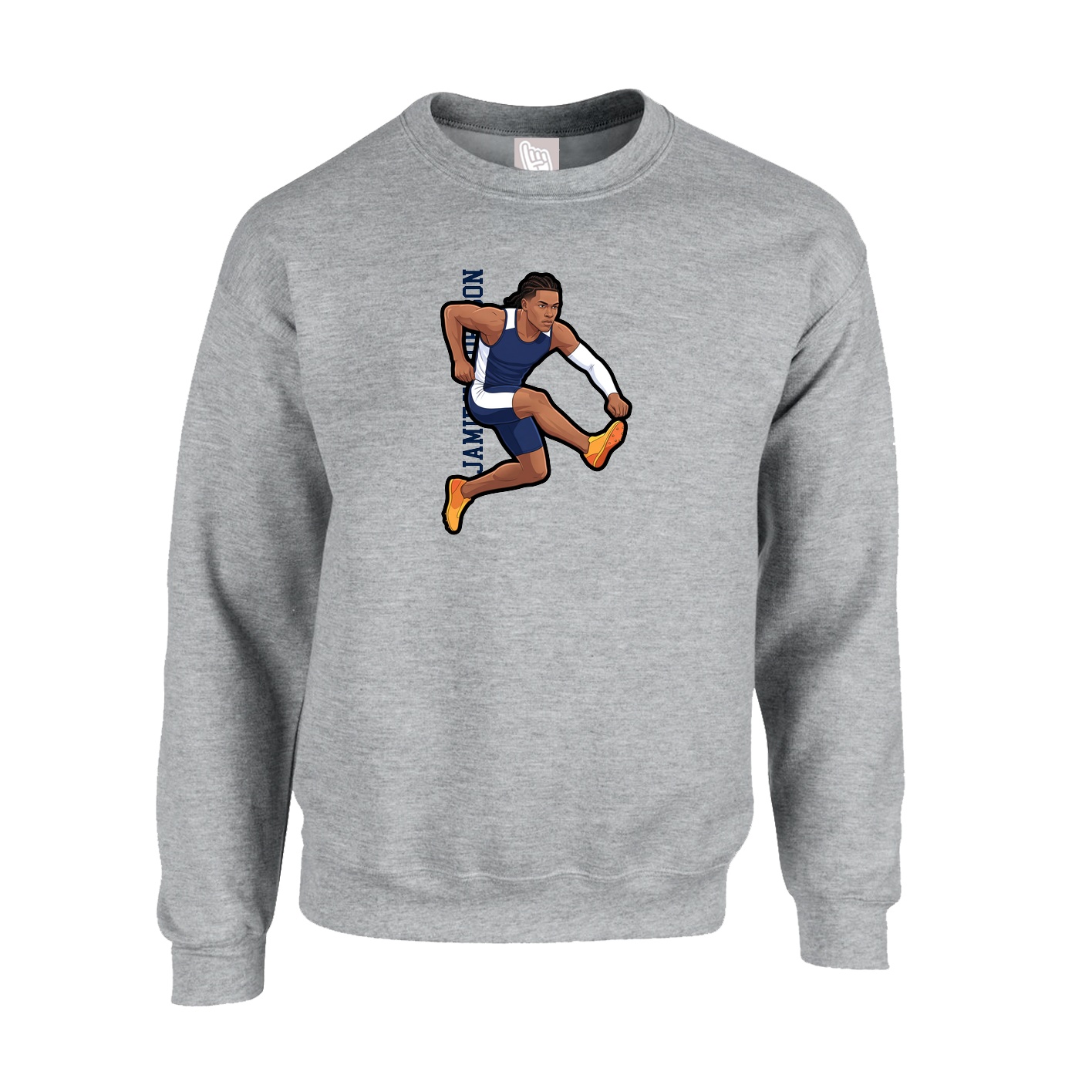 Fleece Crew — Name Vertical in Grey