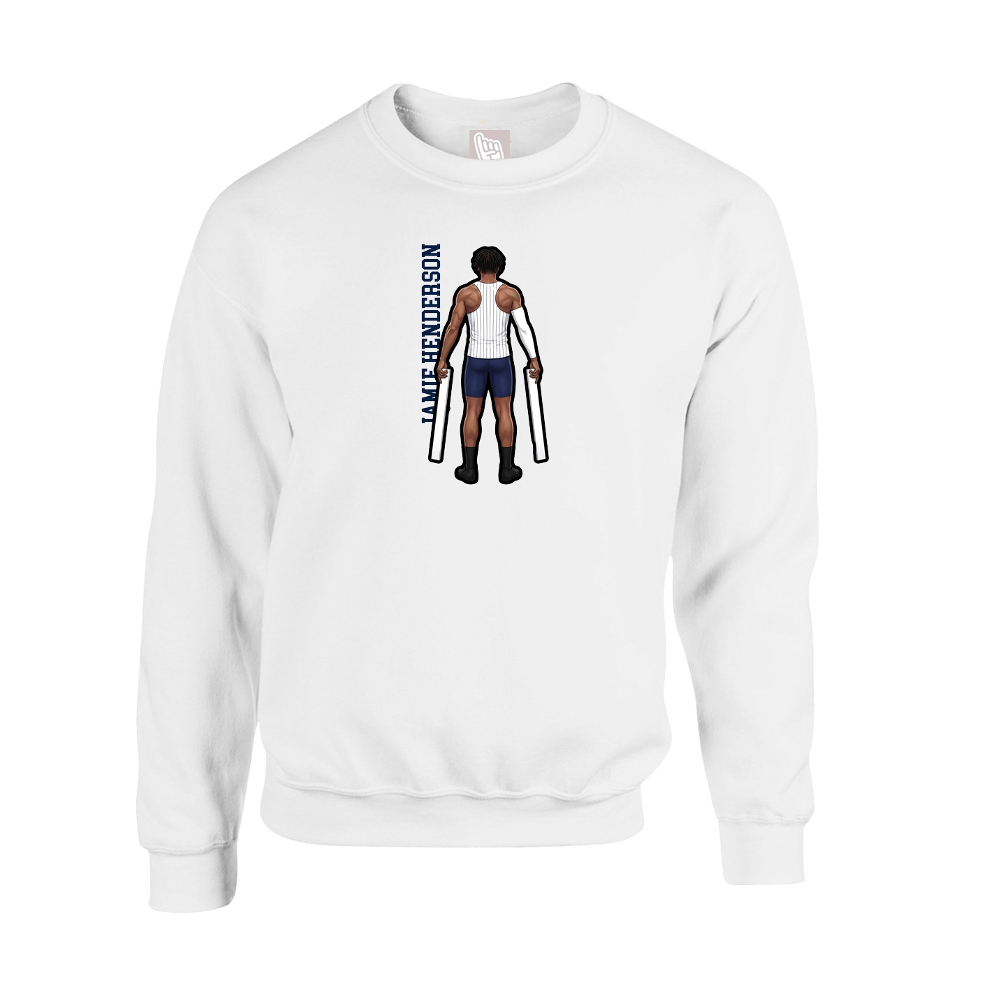 Fleece Crew — Name Vertical in White