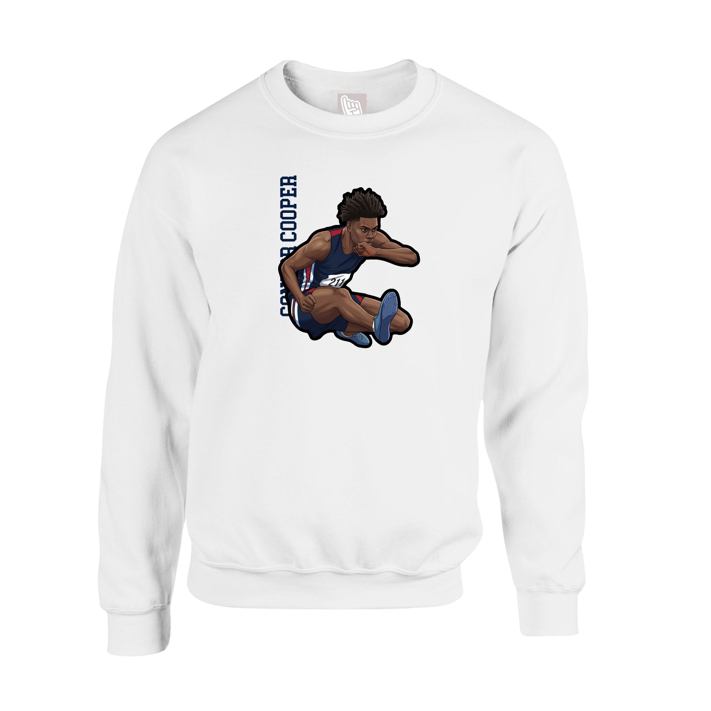Fleece Crew — Name Vertical in White