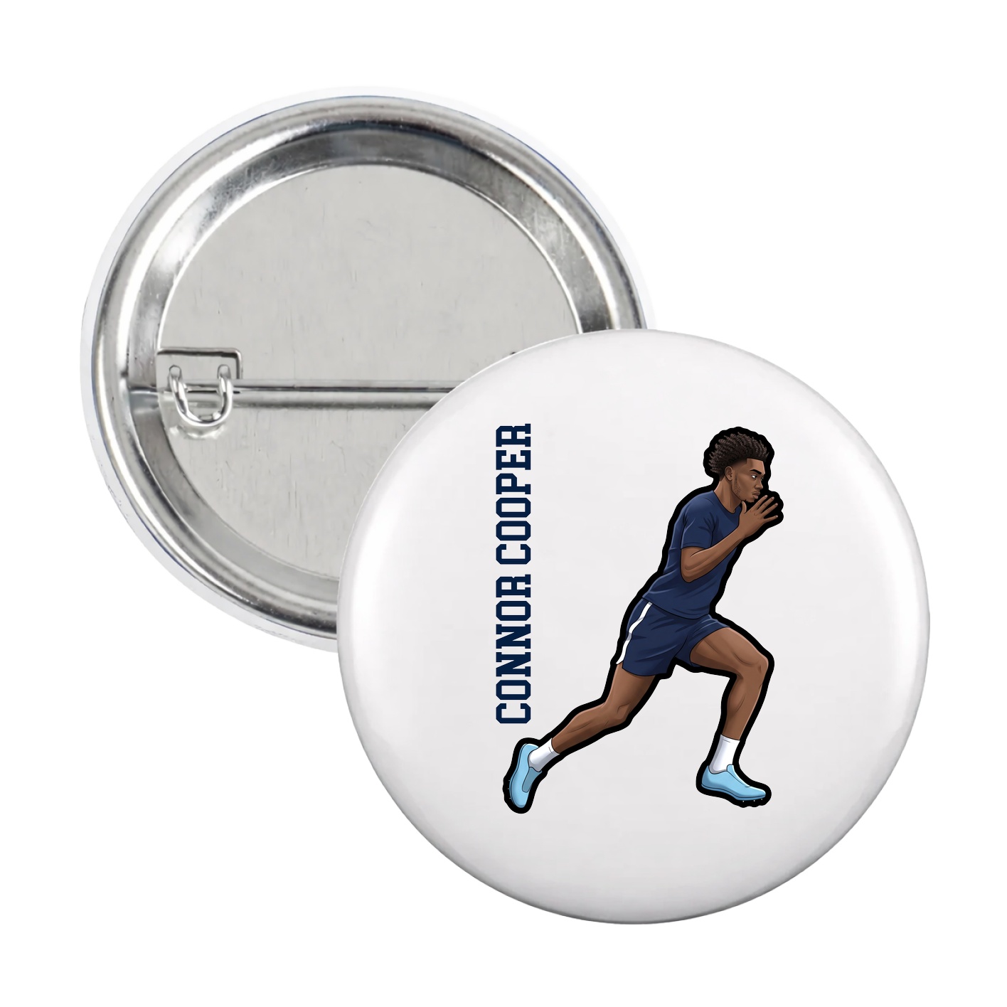 Game Day Button — Name Vertical in White