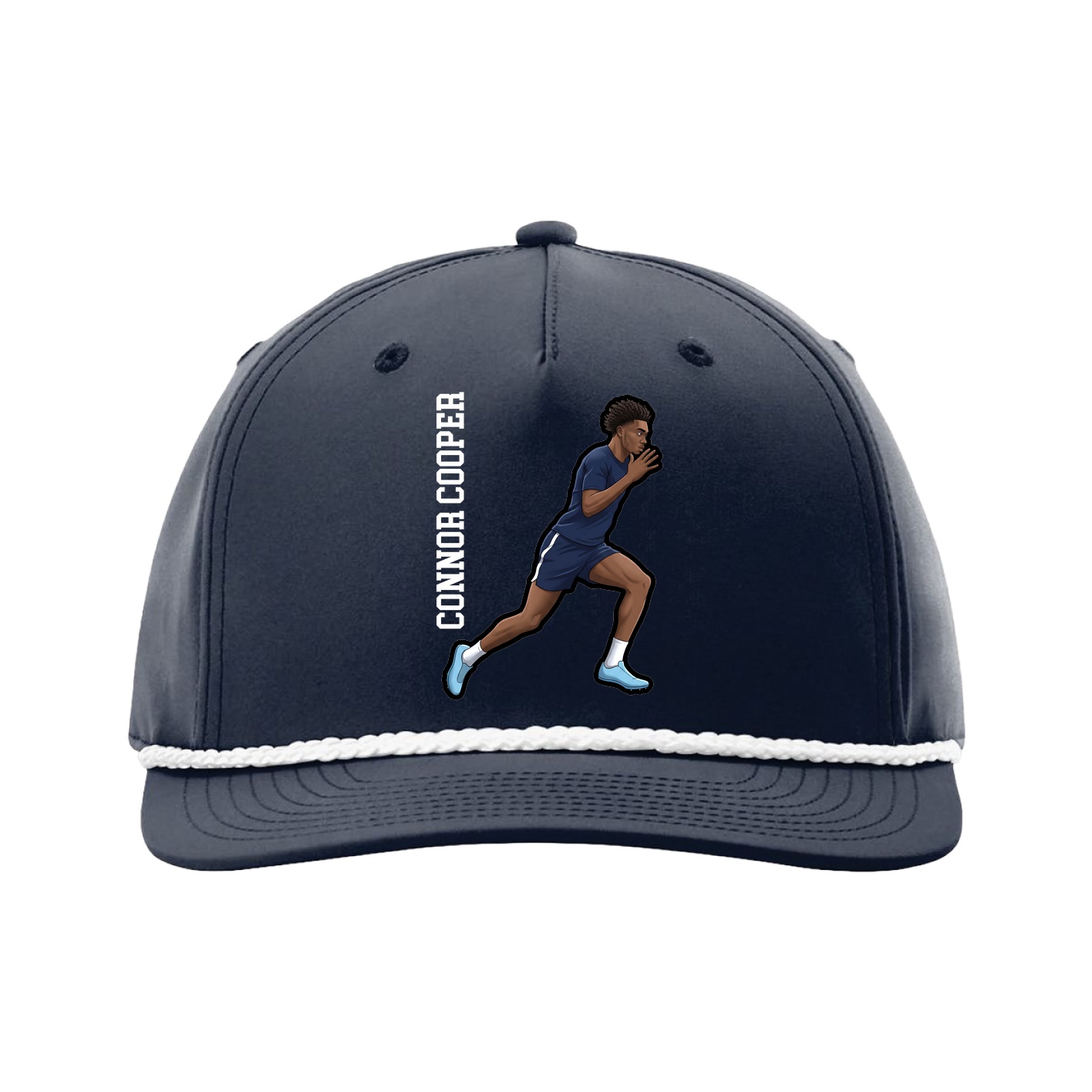 Five-Panel Classic Rope Cap — Name Vertical in Navy