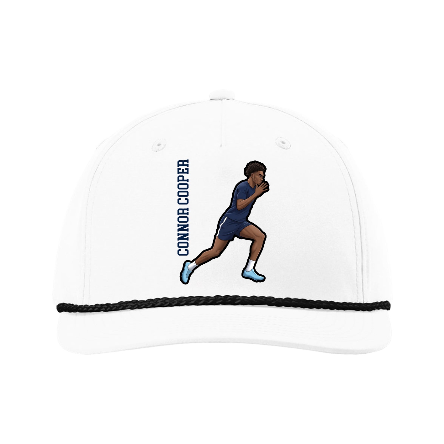 Five-Panel Classic Rope Cap — Name Vertical in White