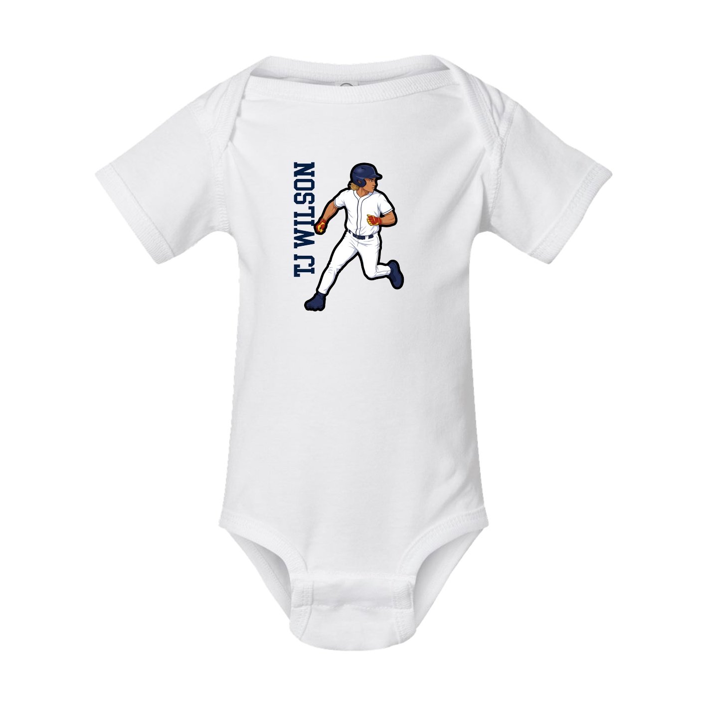 Baby Onesie — Name Vertical in White