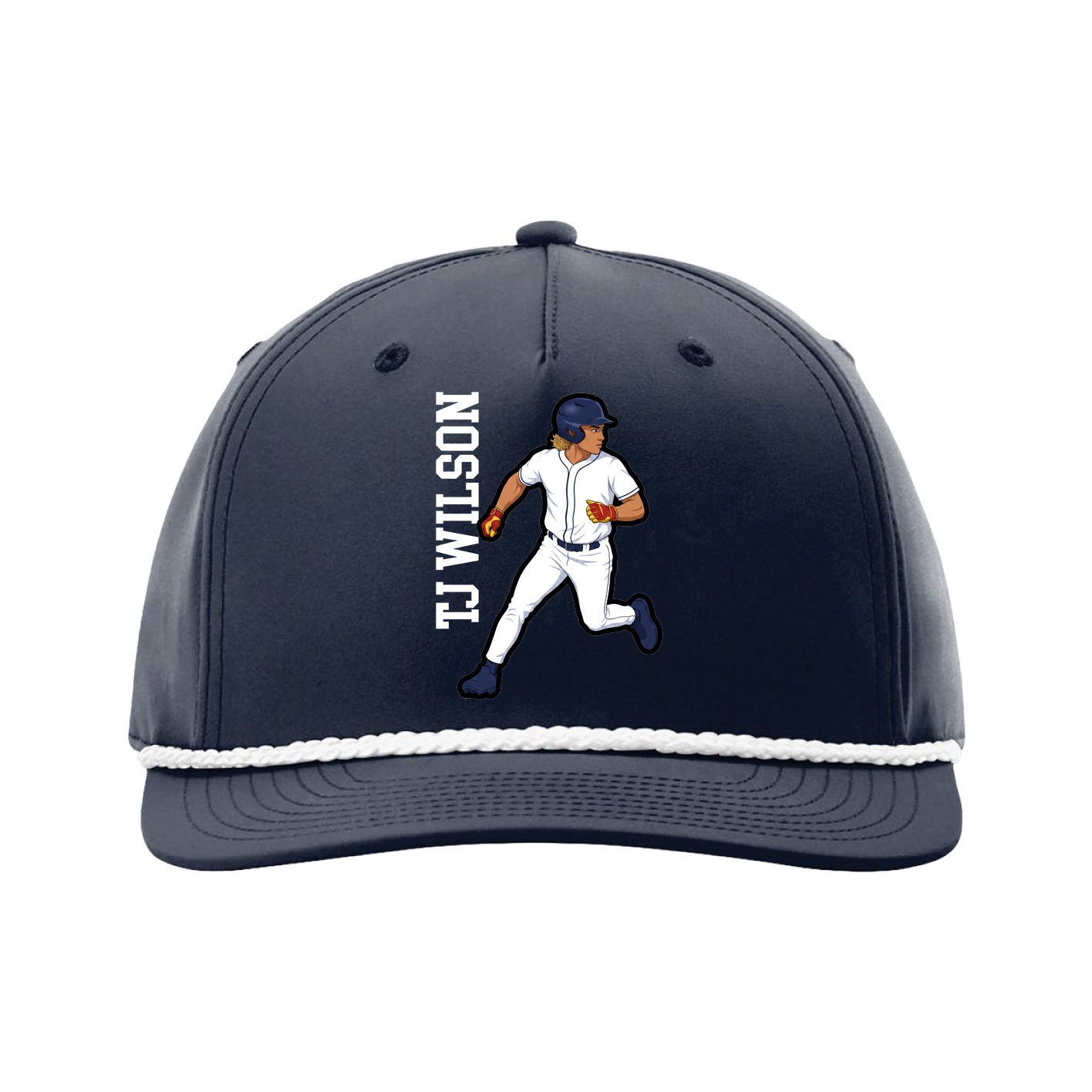 Five-Panel Classic Rope Cap — Name Vertical in Navy