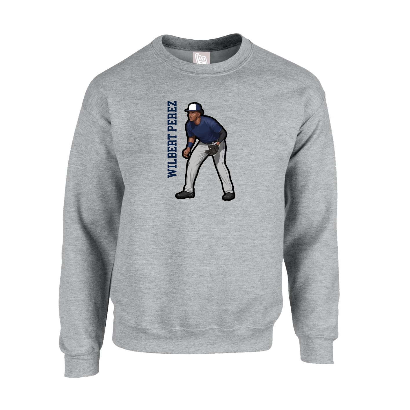 Fleece Crew — Name Vertical in Grey