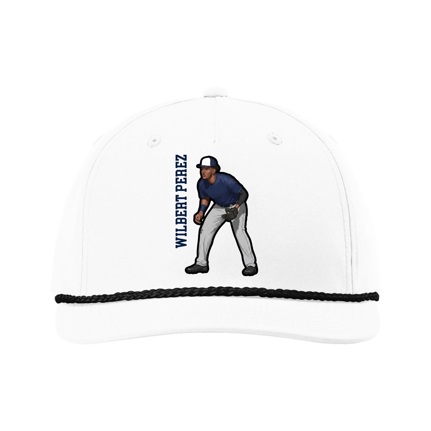 Five-Panel Classic Rope Cap — Name Vertical in White