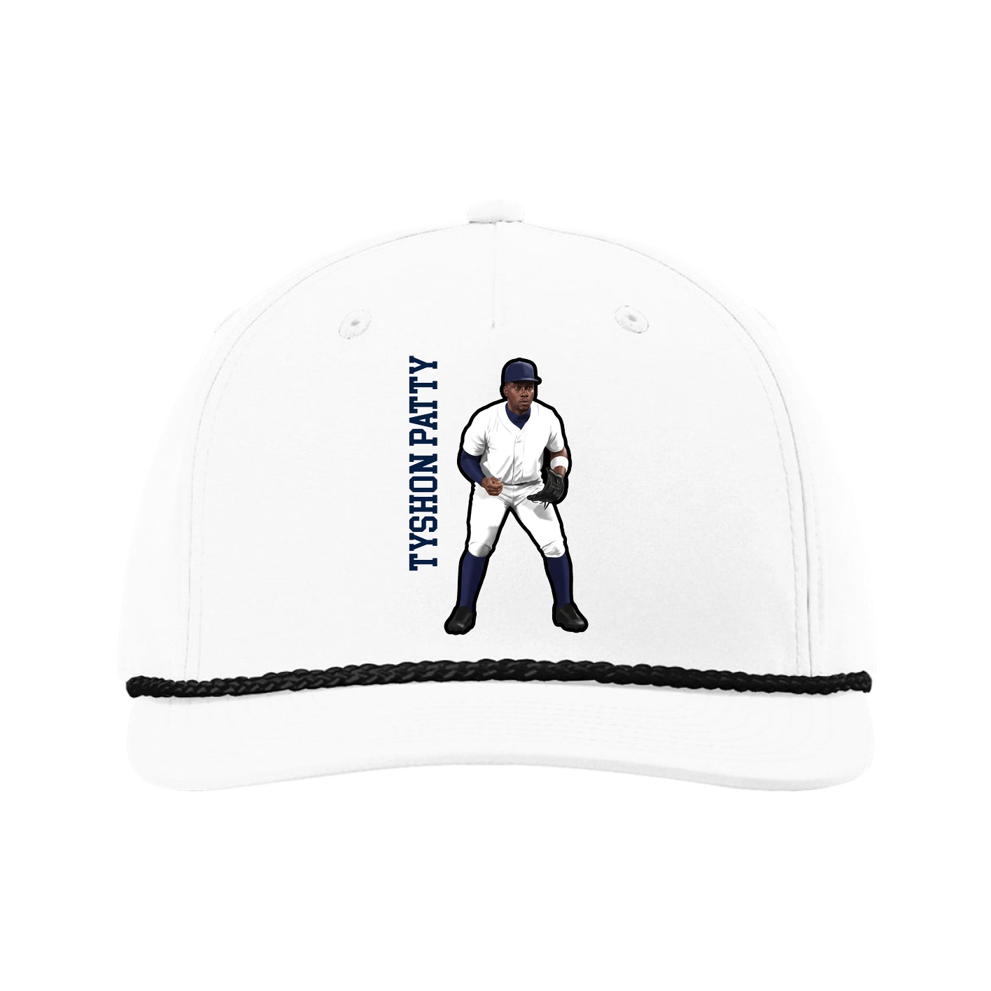 Five-Panel Classic Rope Cap — Name Vertical in White