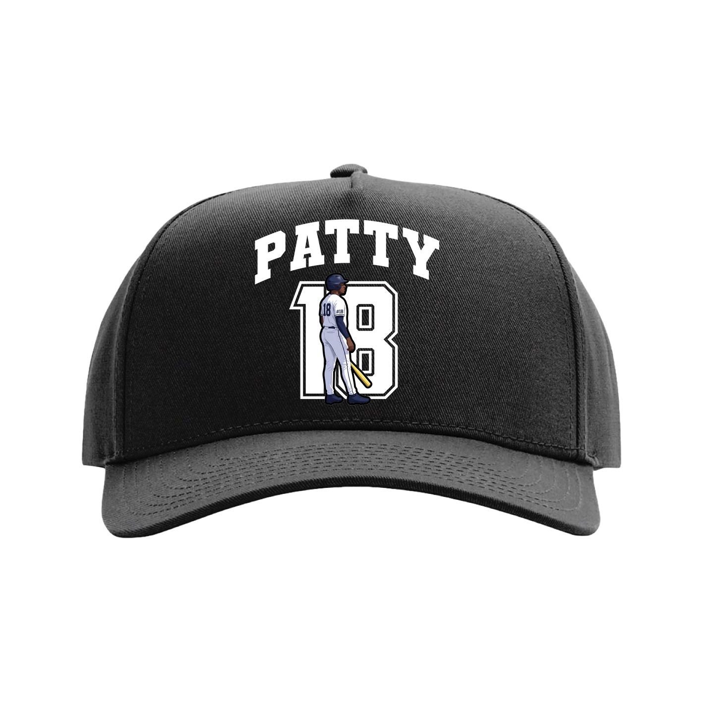Full Fabric Five-Panel Champ Cap — Number in Black