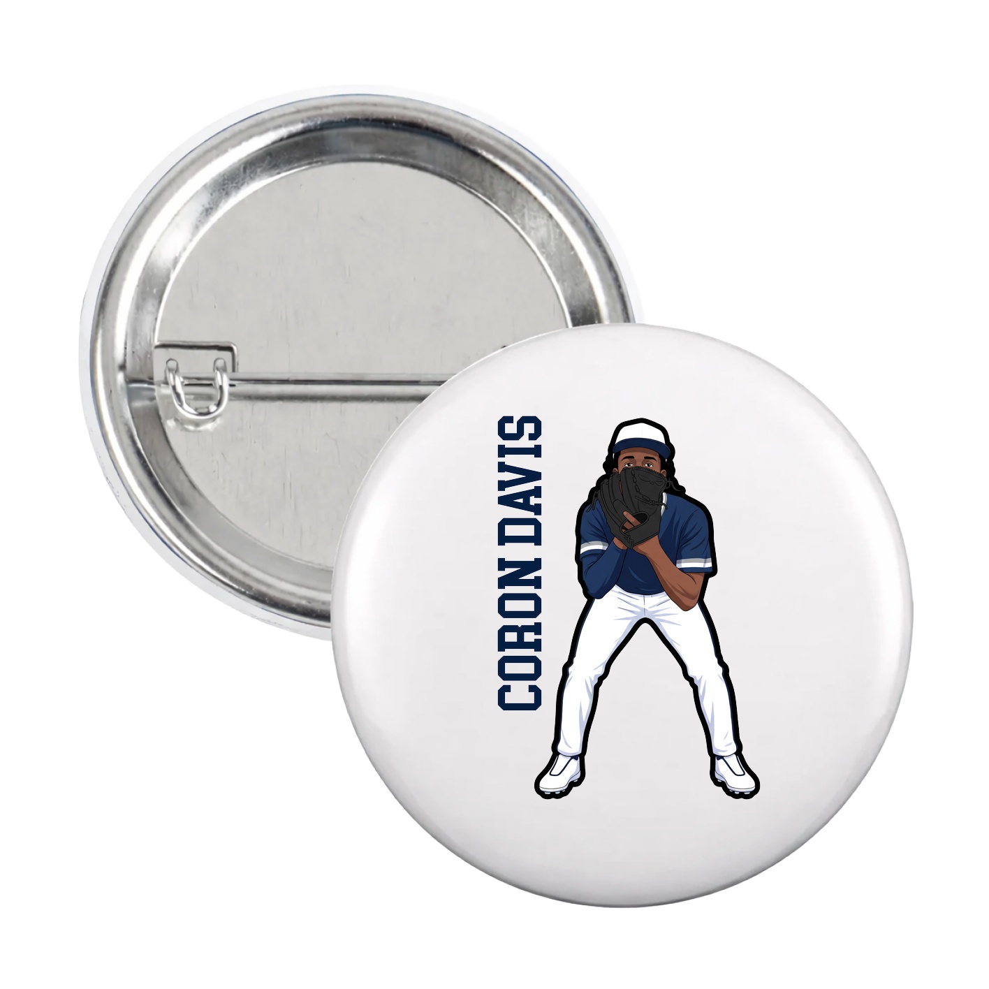 Game Day Button — Name Vertical in White
