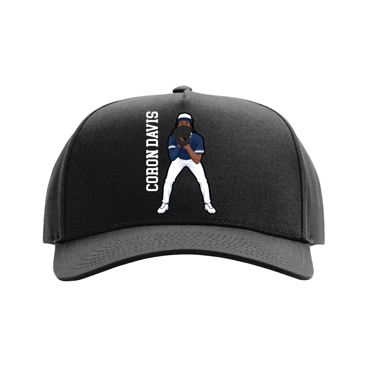 Full Fabric Five-Panel Champ Cap — Name Vertical in Black