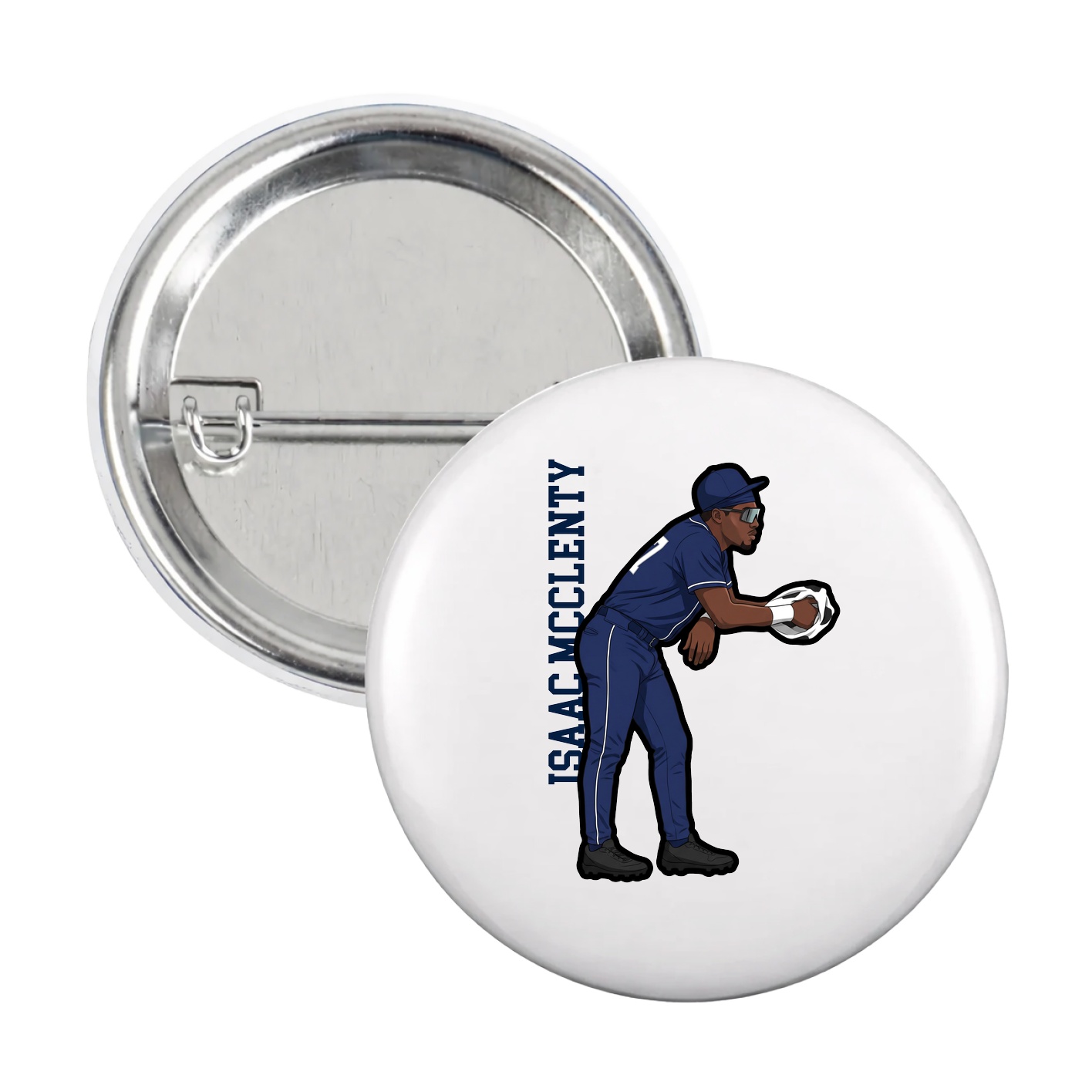 Game Day Button — Name Vertical in White