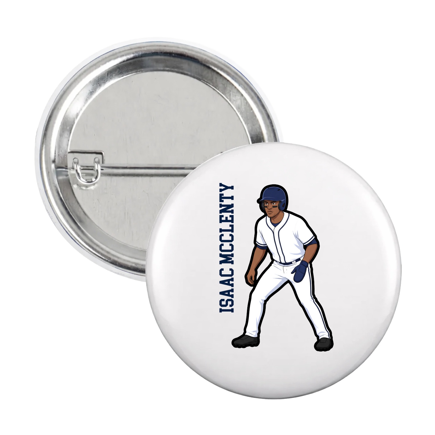 Game Day Button — Name Vertical in White